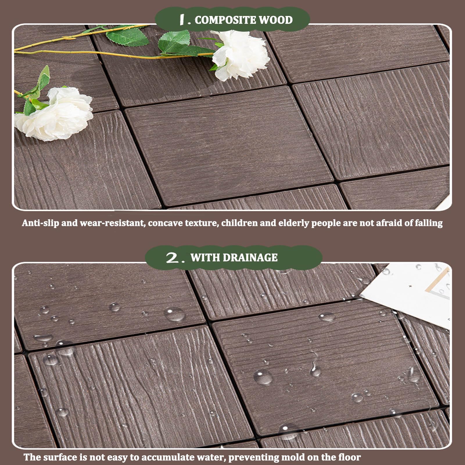 Piastrelle composite ad incastro per pavimenti in legno, per patio, giardino, piscina, interni ed esterni