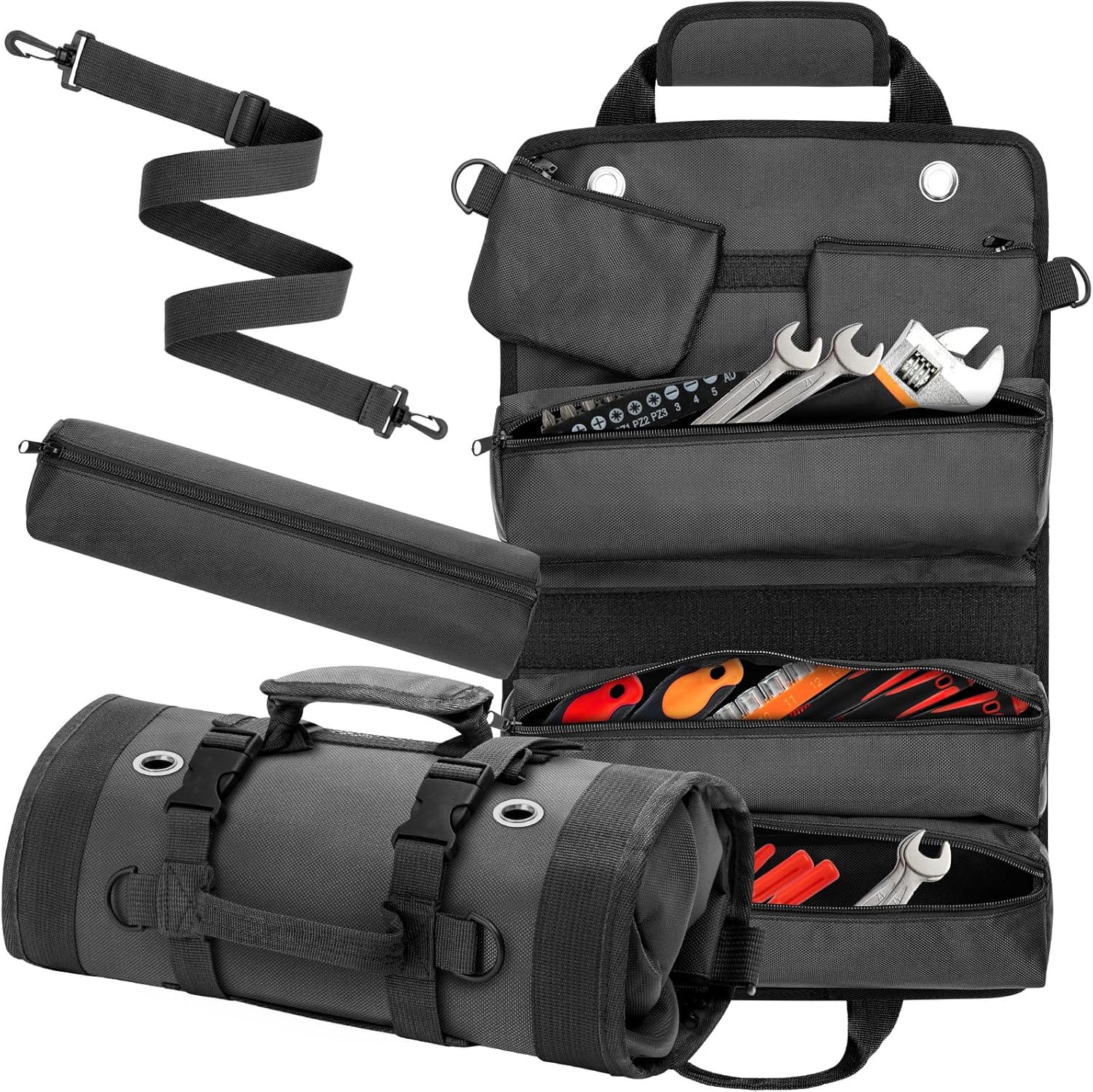 JSVSLTD Tool Bag, Tool Roll Up Bag with 3 Detachable Tool Pouches, Roll