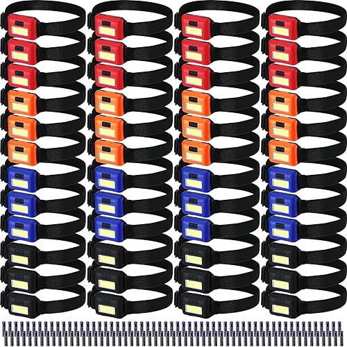 Paquete de 48 linternas LED para faros delanteros, brillantes, impermeables, linterna de cabeza de inundación, 800 lúmenes a granel con 3 modos, 144