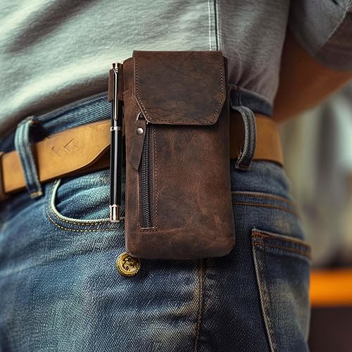 Miniatura 8 de Leather Village Funda de cuero genuino para teléfono de 7 x 3.5 pulgadas con clip para cinturón, cierre magnético, tarjetero de identificación,