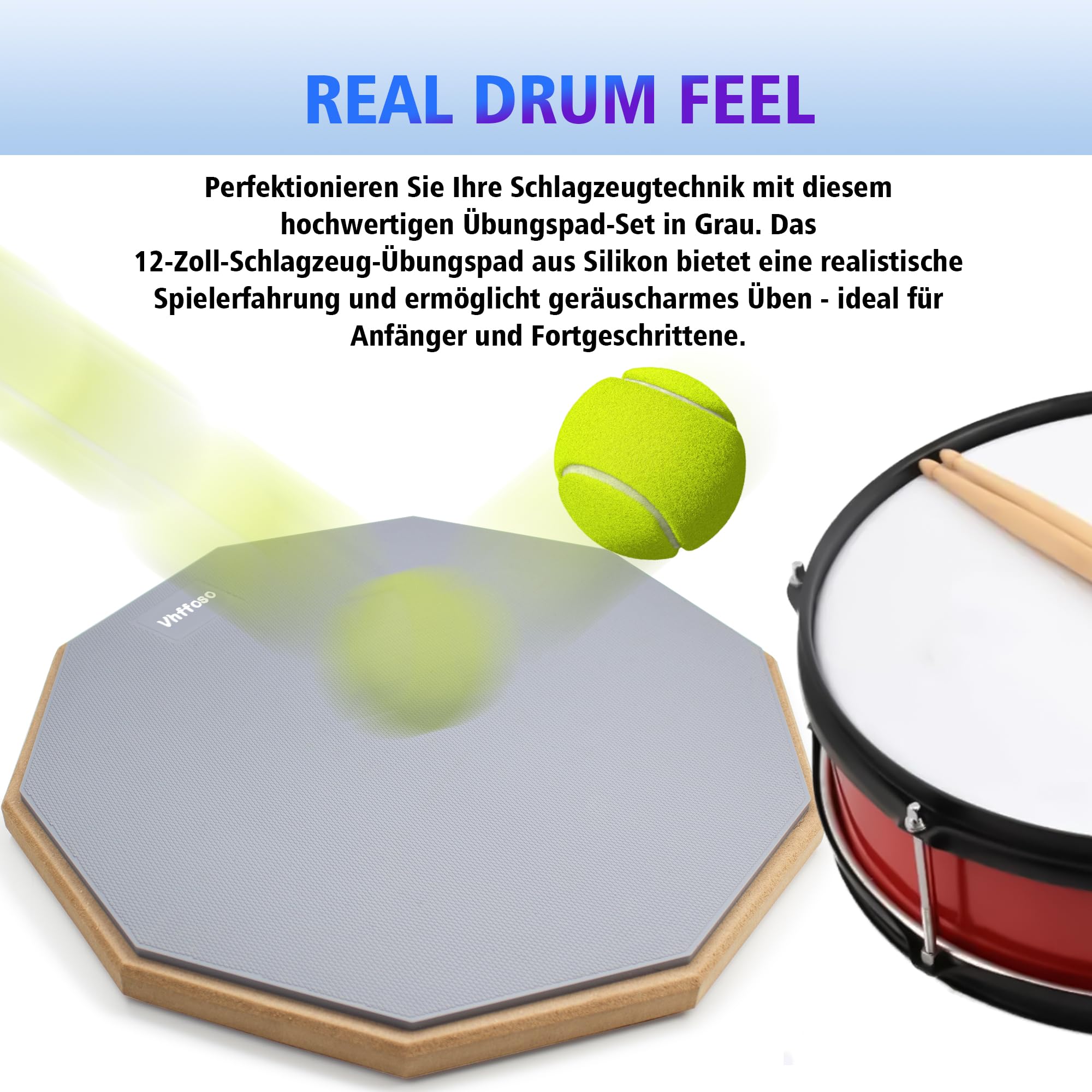Ensemble de tampons d'entraînement pour batterie, 12 pouces, réglable de 50-80 cm, avec support et sac de rangement, gris