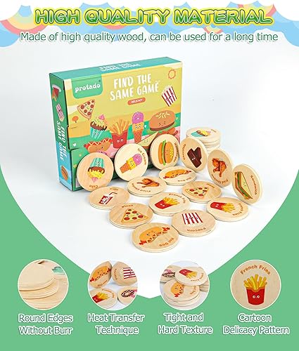 Miniatura 4 de Juego de memoria de madera para niños, 24 tarjetas de memoria a juego con 5 calcomanías de tatuaje, juego educativo de memoria para niños de