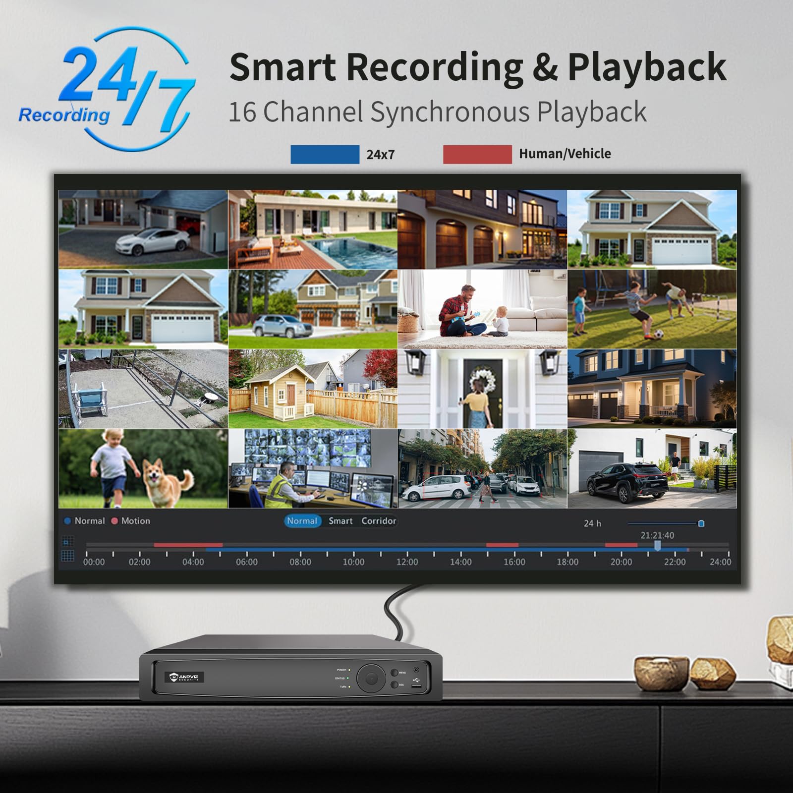 Anpviz Videoregistratore di rete PoE a 16 canali 4K NVR (1080p/3MP/4MP/5MP/6MP/8MP), sistema di videoregistratore di sicurezza domestica IP, conforme H.265+, backup compatibile IVMS4200 (16CH 4K NVR