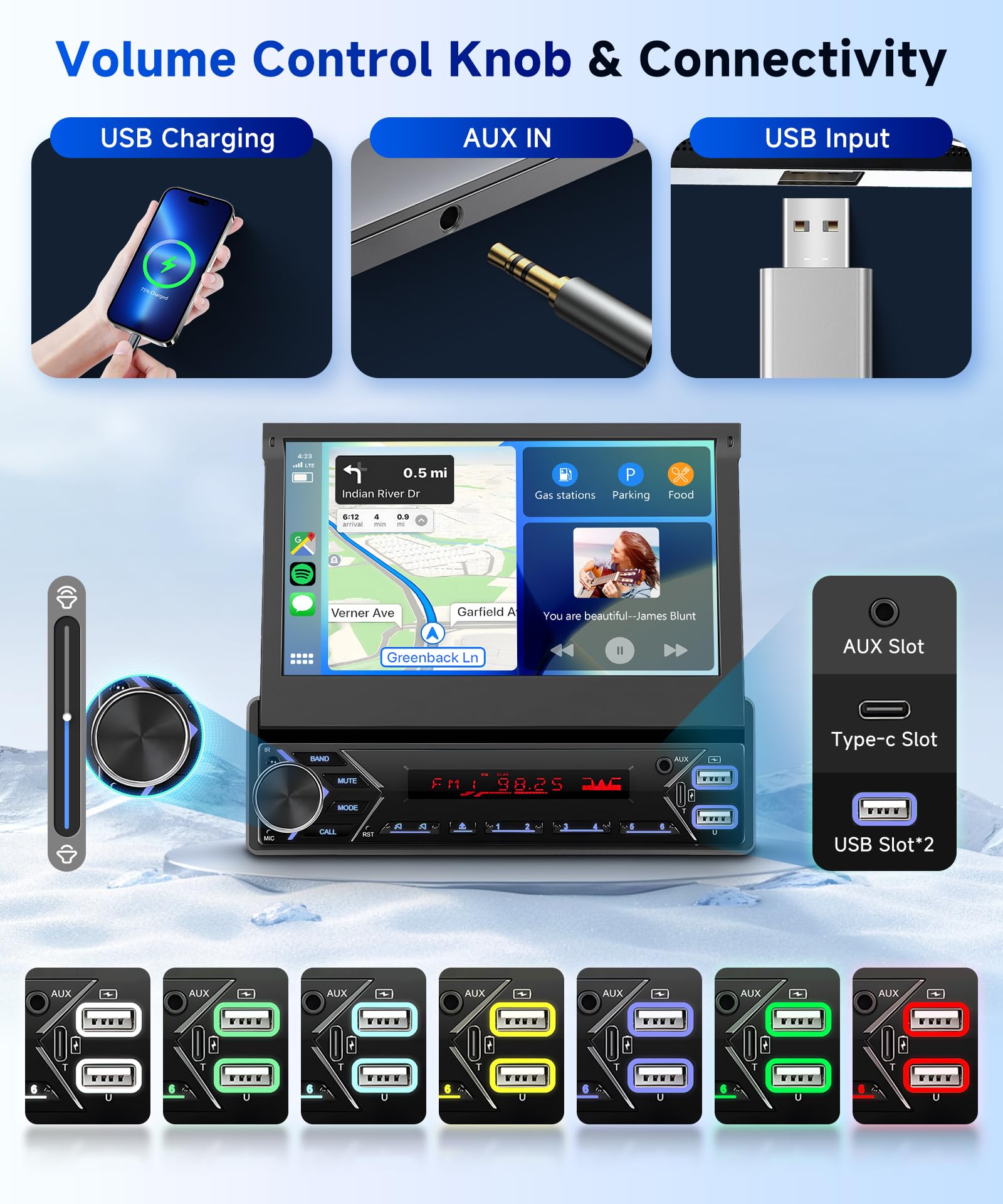 Hodozzy Dab Autoradio 1 din Carplay sans Fil Android Auto avec Écran Automatique Rétractable de 7 Pouces, Poste Radio Voiture Bluetooth Ecran Tactile avec Lien Miroir/FM/USB/AUX/TF+Caméra de recul