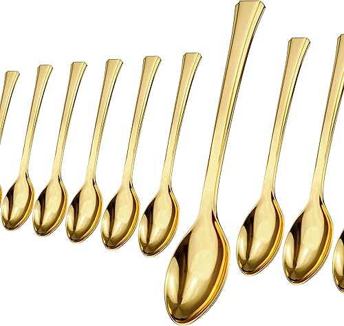 Mini cucharas para postres  Paquete a granel de 4800 mini cucharas de postre doradas  Cucharas desechables de plástico de 4.5 pulgadas  Aspecto de