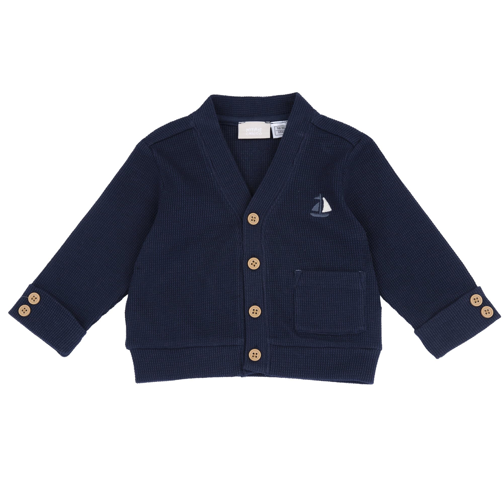 Chicco, Cardigan Bambino con Bottoni in Cotone, Barca Ricamata