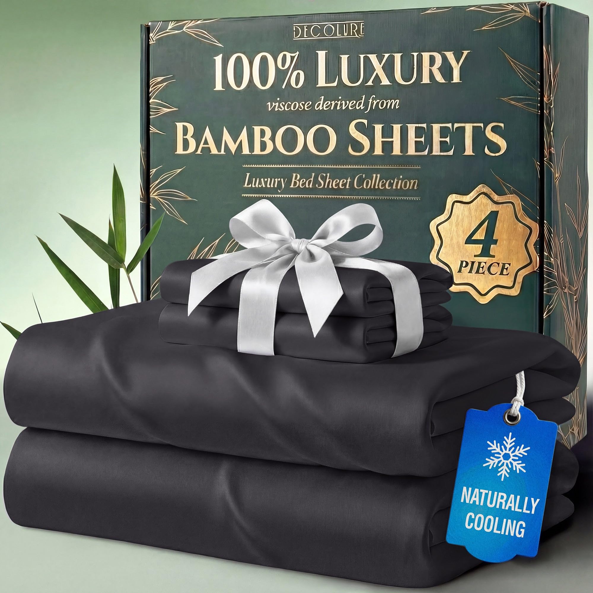 DECOLURE 100% Organic Viscose Derived from Bamboo Sheets Queen Size 6pcs - Ultra Soft & Luxuriously Cooling, 17" Deep Pocket, Double Stitching, Perfect for Hot Sleepers - Queen Bed Sheets (White) — view 37