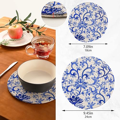 Miniatura 2 de Salvamanteles para platos calientes, ollas y sartenes, salvamanteles tejidos de algodón, redondo, grande, decoración resistente al calor,