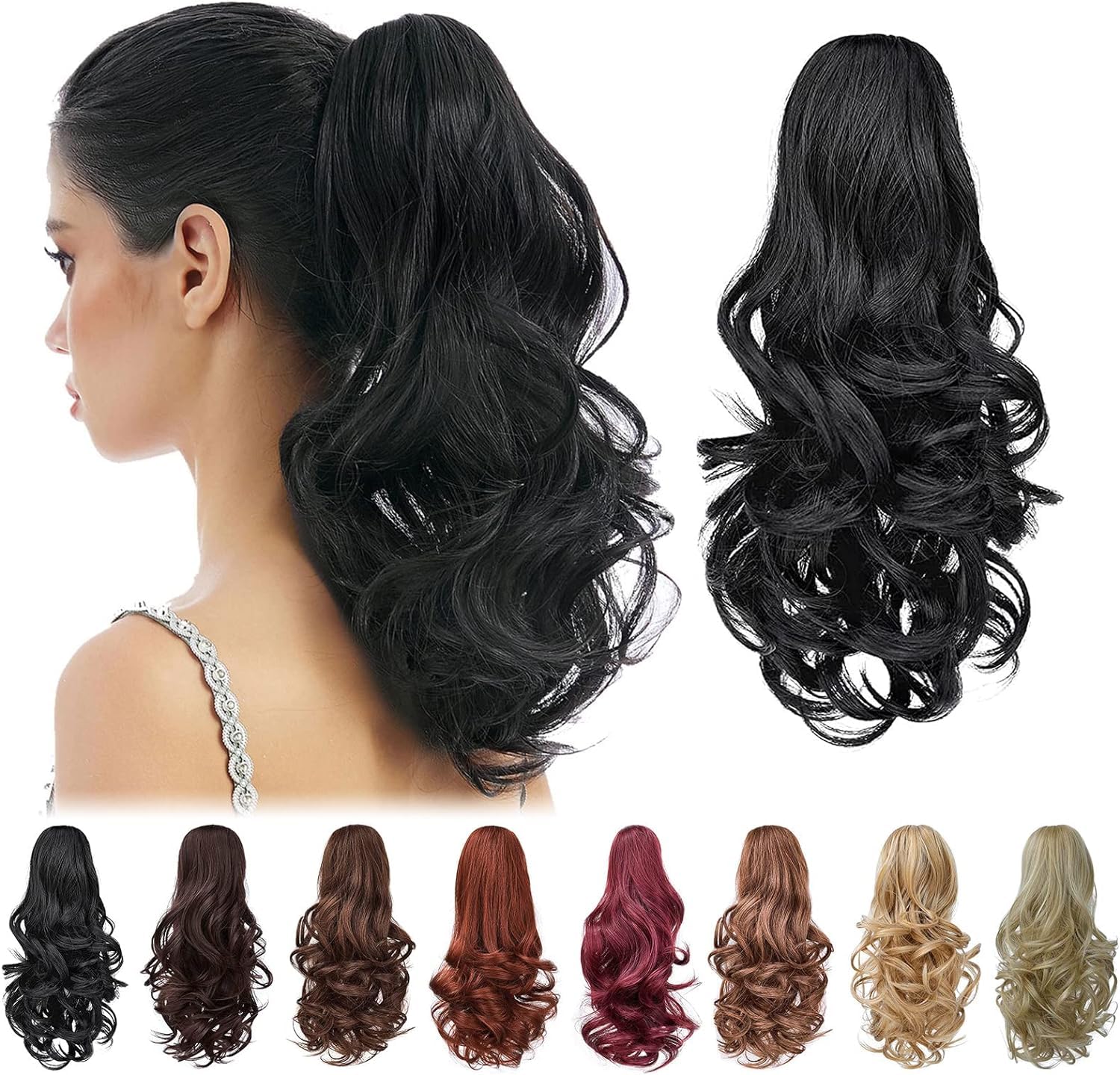 Sheetal Traders Ponytail Hair Extensions Ponytail Claw 14" Wavy Fake Hair Curly Synthetic Ponytail Wig Clip Daily Fluffy Pony Tail Hair Piece for Women (Black) (Black)-image-28