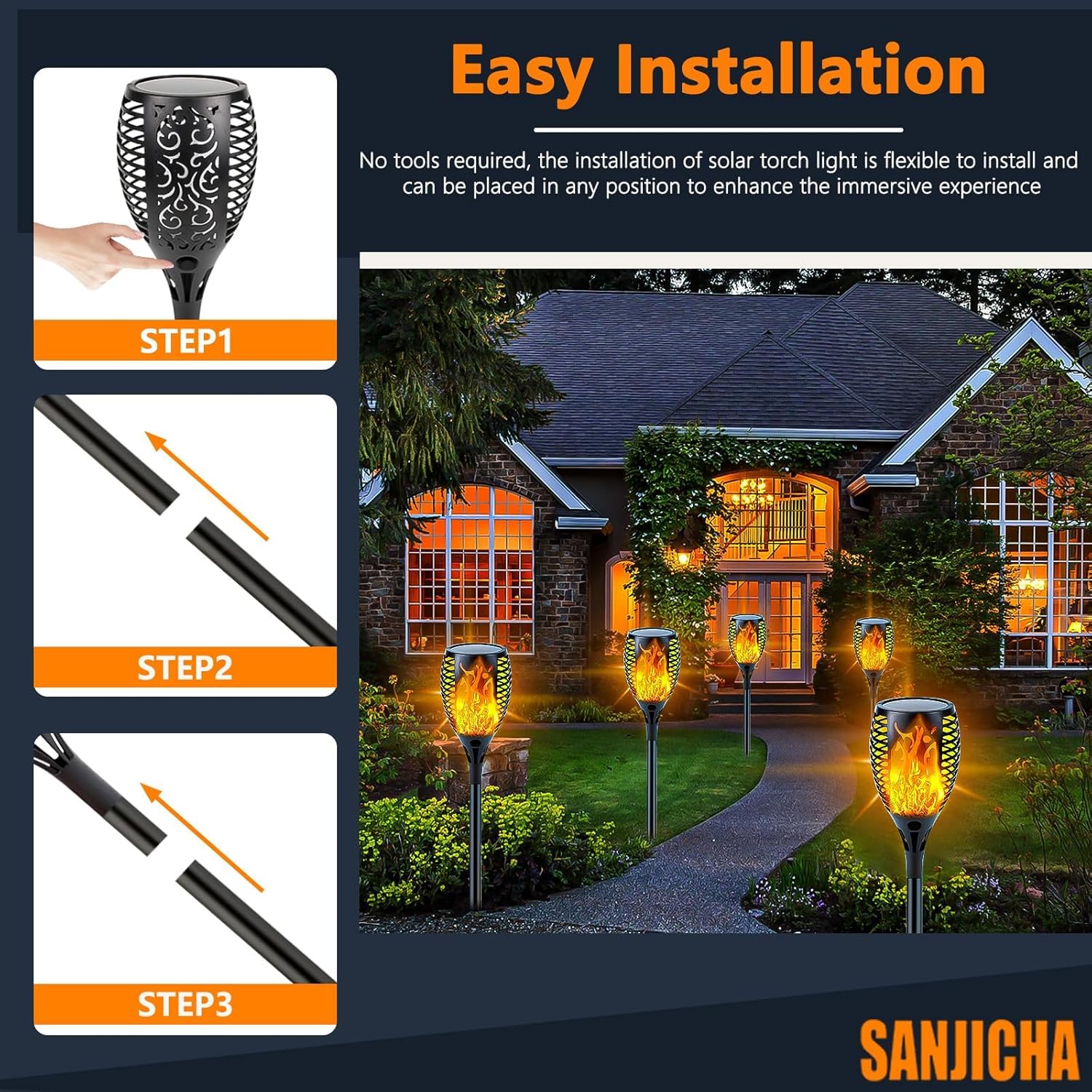 8er-Pack Solar-Taschenlampe mit flackernder Flamme, verbesserte Solar-Flammen-Fackel für Gartendekorationen, wasserdichte Solar-Außenleuchten für Landschaft, Party, Hof, Terrasse, Außendekoration,