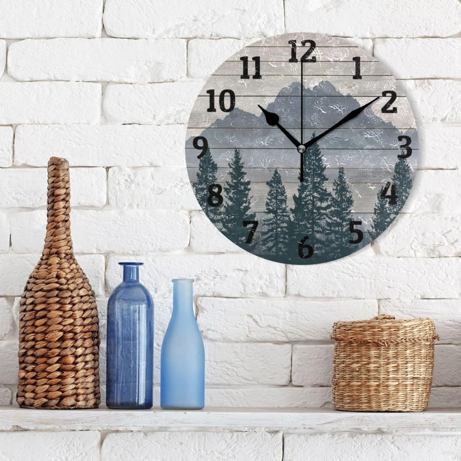 Vintage Trees Mountain Wall Clock Silent Non Ticking Wall Clock Decorative Battery Operated Wall Clocks 10 Inch for Home Kitchen Bedroom Living Room Office