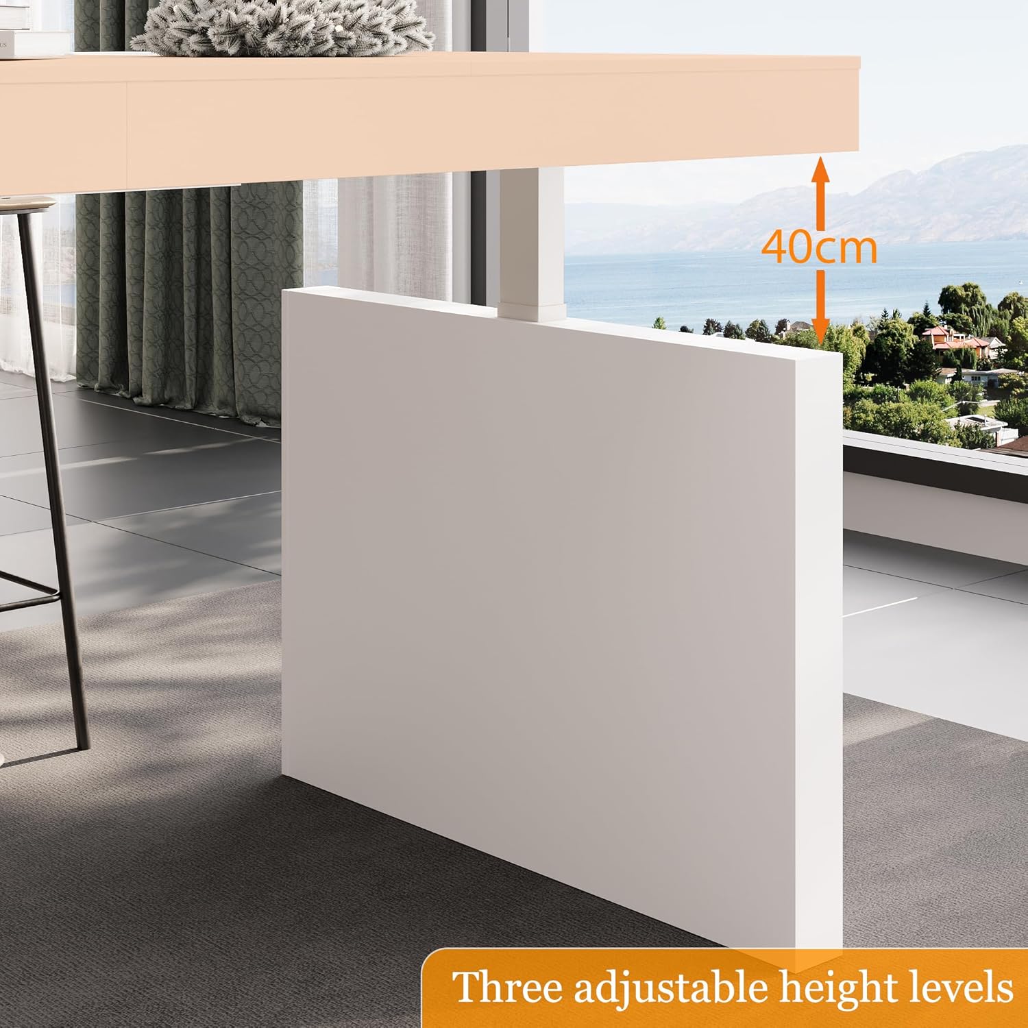 Height Adjustable Stationary Kitchen Island with Storage and Seating Area, 110.2" Long Modern Standing Island Bar Table with Shelves, White