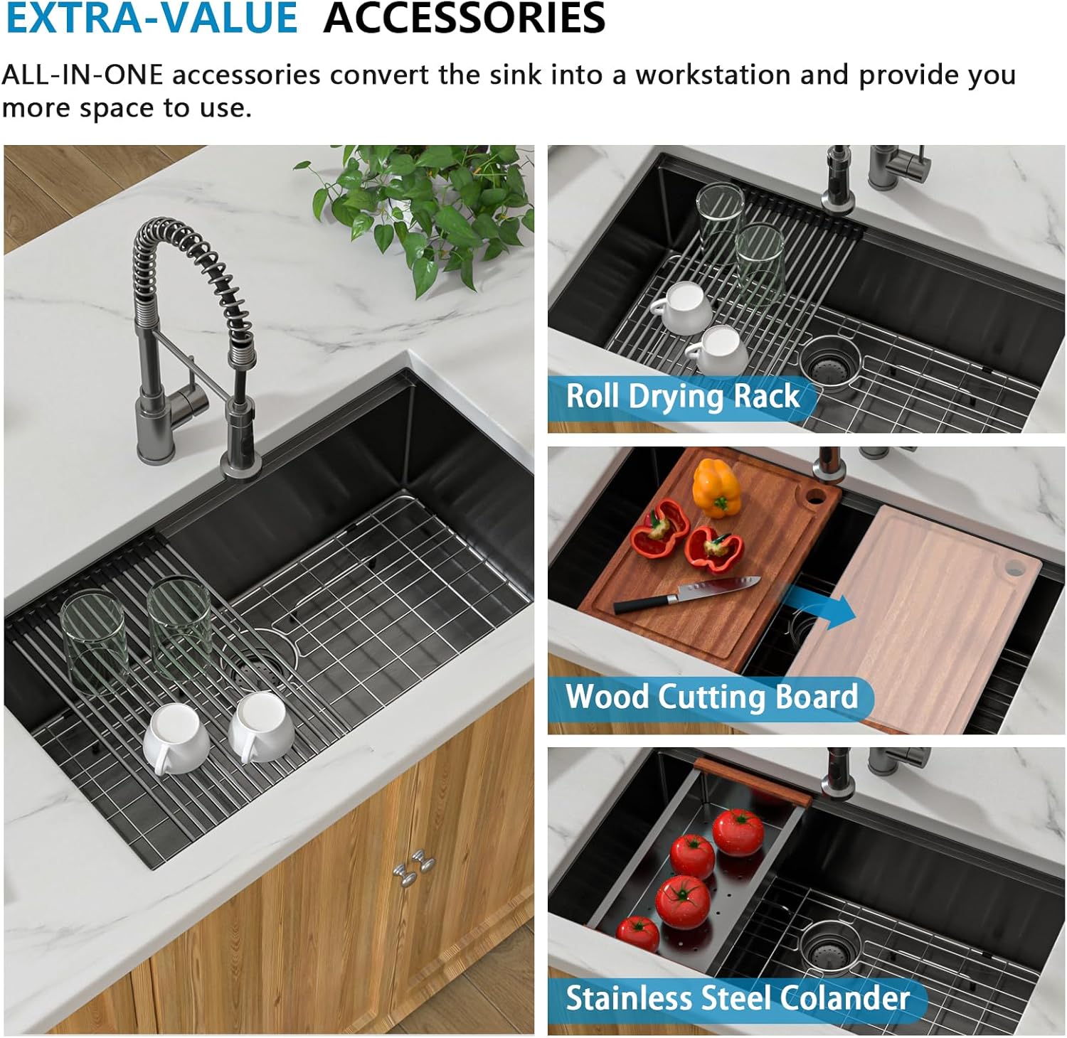 36 Undermount Kitchen Sink Black - Donsdey 36"×19" Undermount Sink Ledge Workstation Gunmetal Black NANO-PVD 16 Gauge Stainless Steel Under Counter Single Bowl Basin