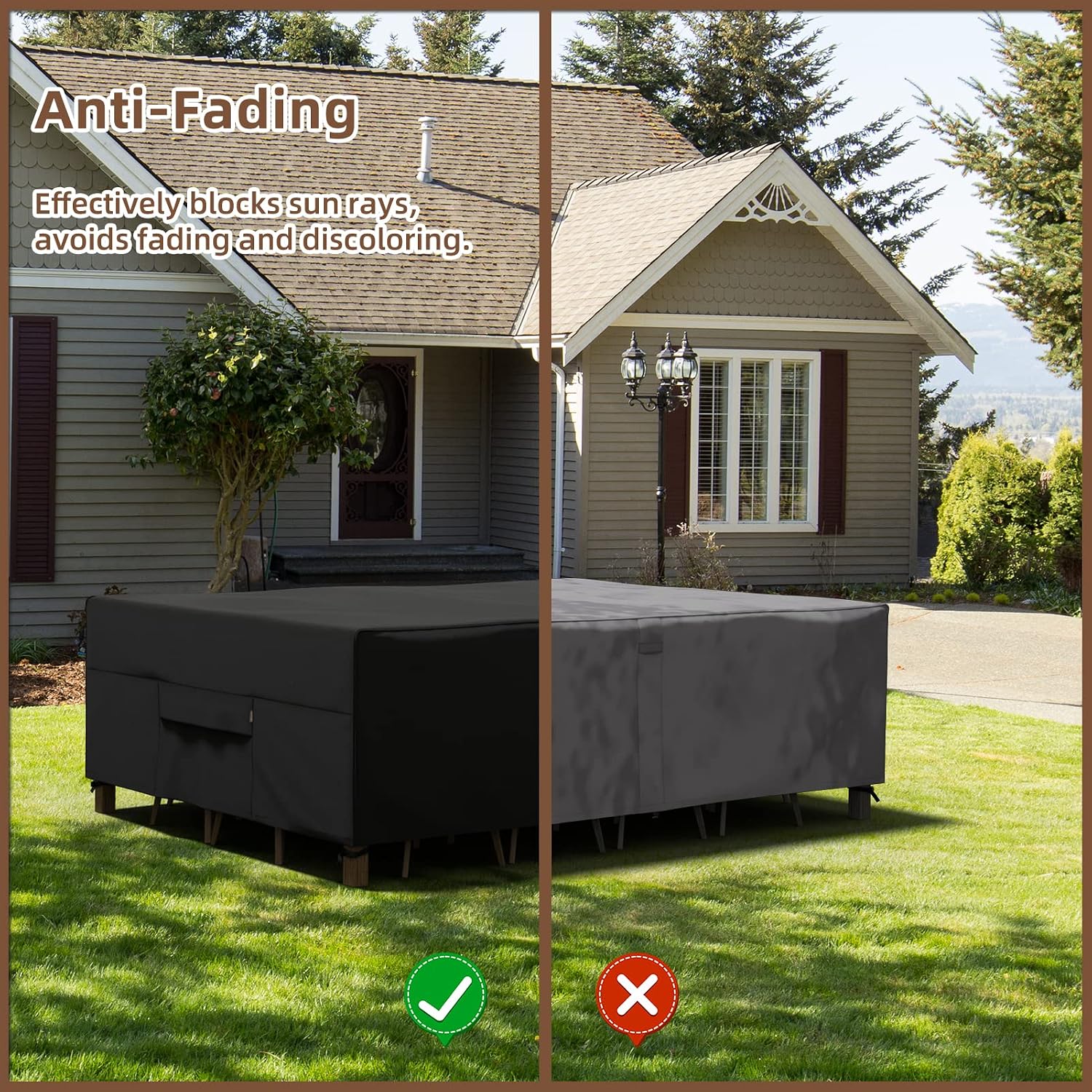 MR. COVER Patio Table Covers for Outdoor Furniture, Patio Furniture Covers Waterproof Heavy Duty, 115L x 76W x 30HInches, Rip-Resistant and UV-Protection, Classic Black
