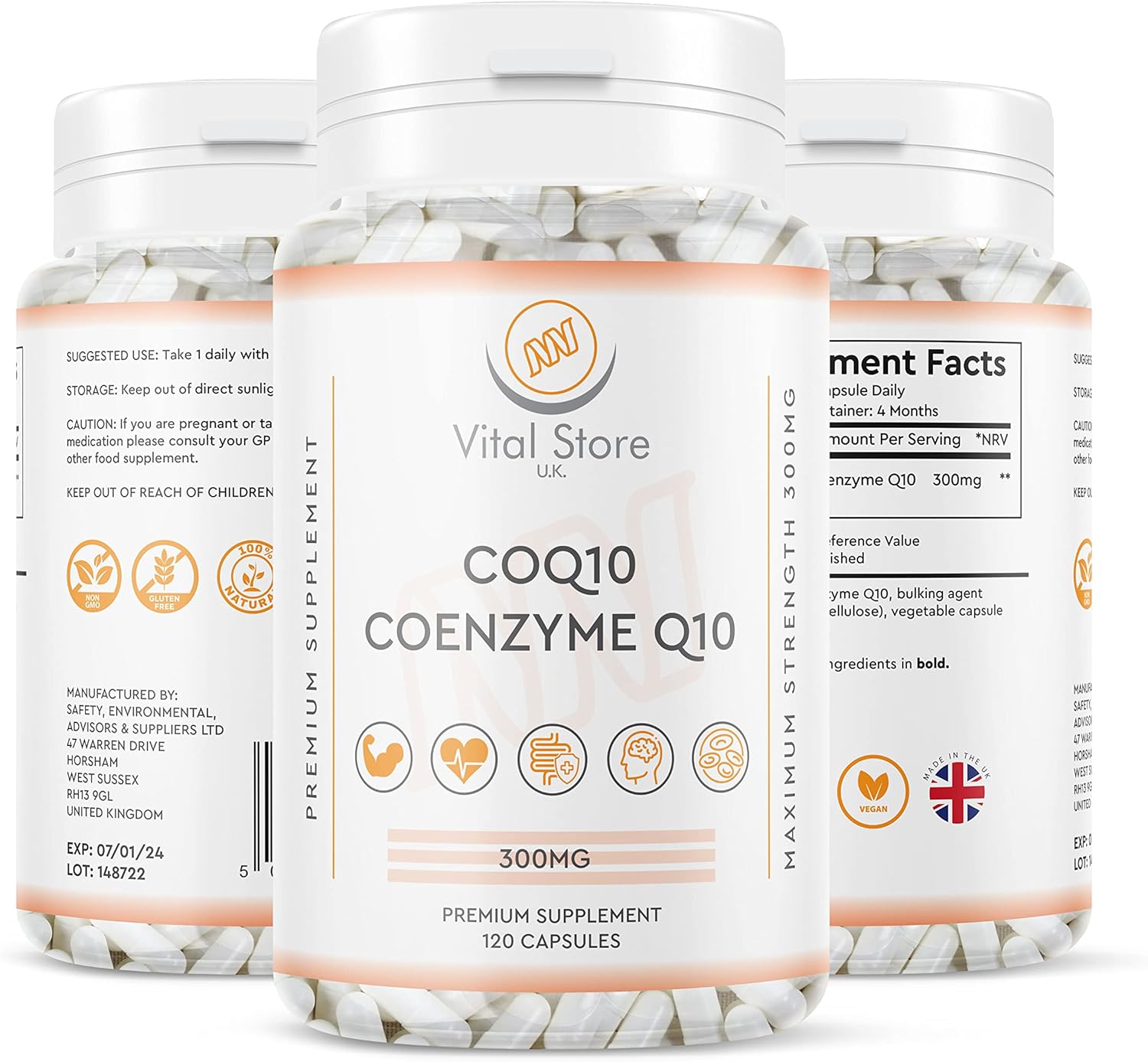 CoQ10 300mg 120 Vegan Capsules (4 Month Supply) CoEnzyme Q10