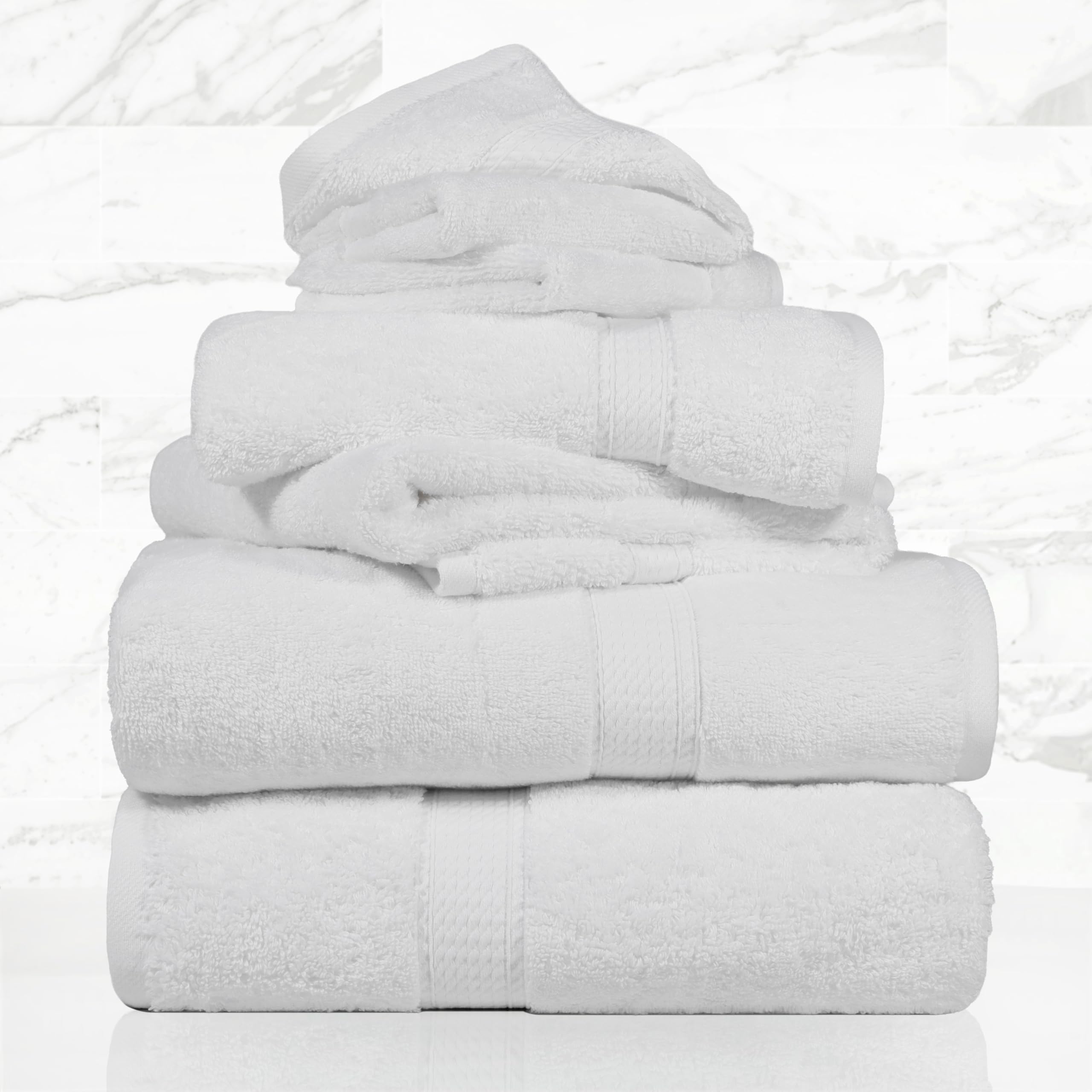 Superior - Set di Asciugamani in Cotone Egiziano 900 Grammi, 6 Pezzi, Bianco