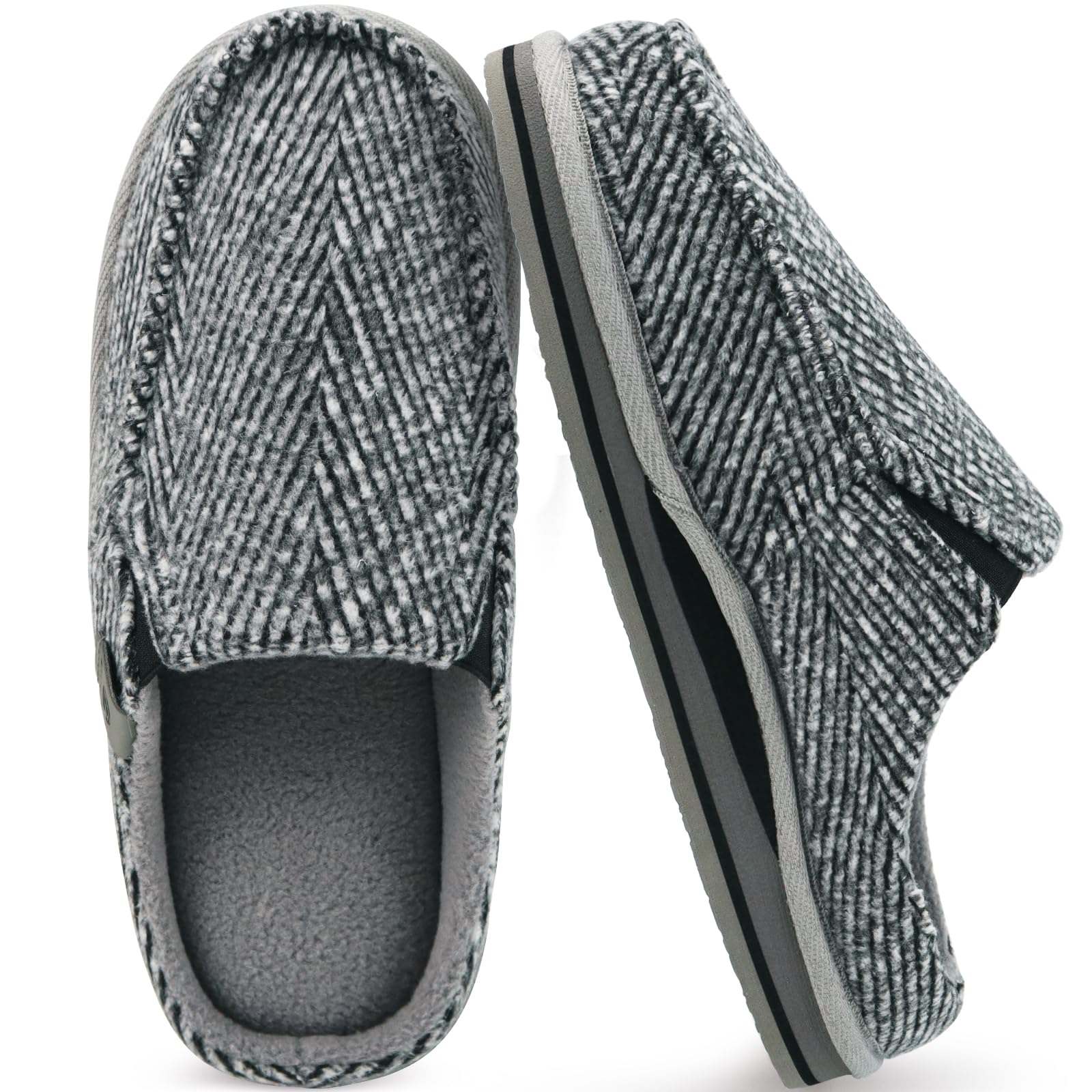 ONCAI Hausschuhe Herren Komfort Pantoffeln Plüsch Streifen Hüttenschuhe Wärme Cord Flauschig Slipper mit Memory Foam Kariert Rutschfest Gummisohle Größe 40-50