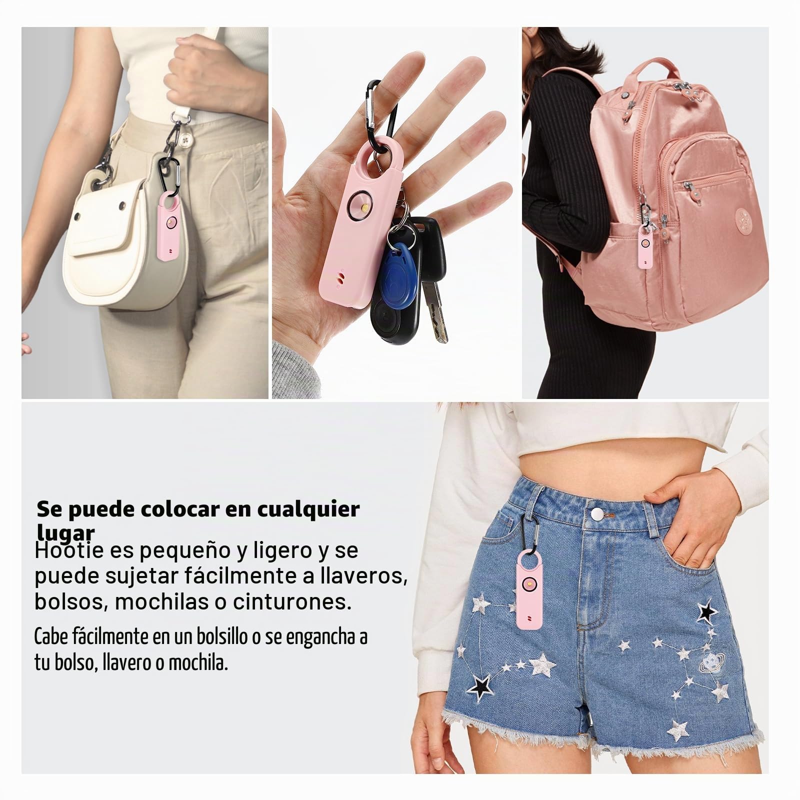 Sprifityy Alarma Personal, Alarma De Bolsillo para Mujer, con Sirena de 130 dB y luz de Señalización LED, Llavero Recargable USB Tipo-C para Mujeres, Niños/Mujeres/Ancianos (Rosa)