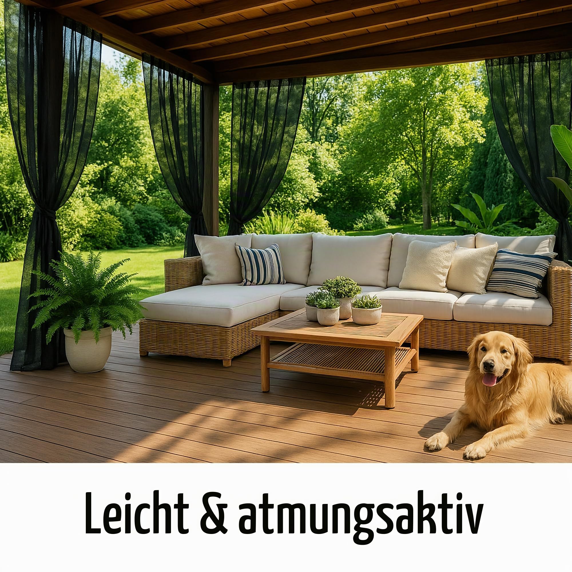 Extra breite Outdoor-Vorhänge, wasserdicht, Voile-Netz, leicht, Privatsphäre, Moskitonetz für Terrasse, Veranda, Balkon, Pergola, Terrasse, B 31 x L 274 cm pro Paneel, 2 Paneele