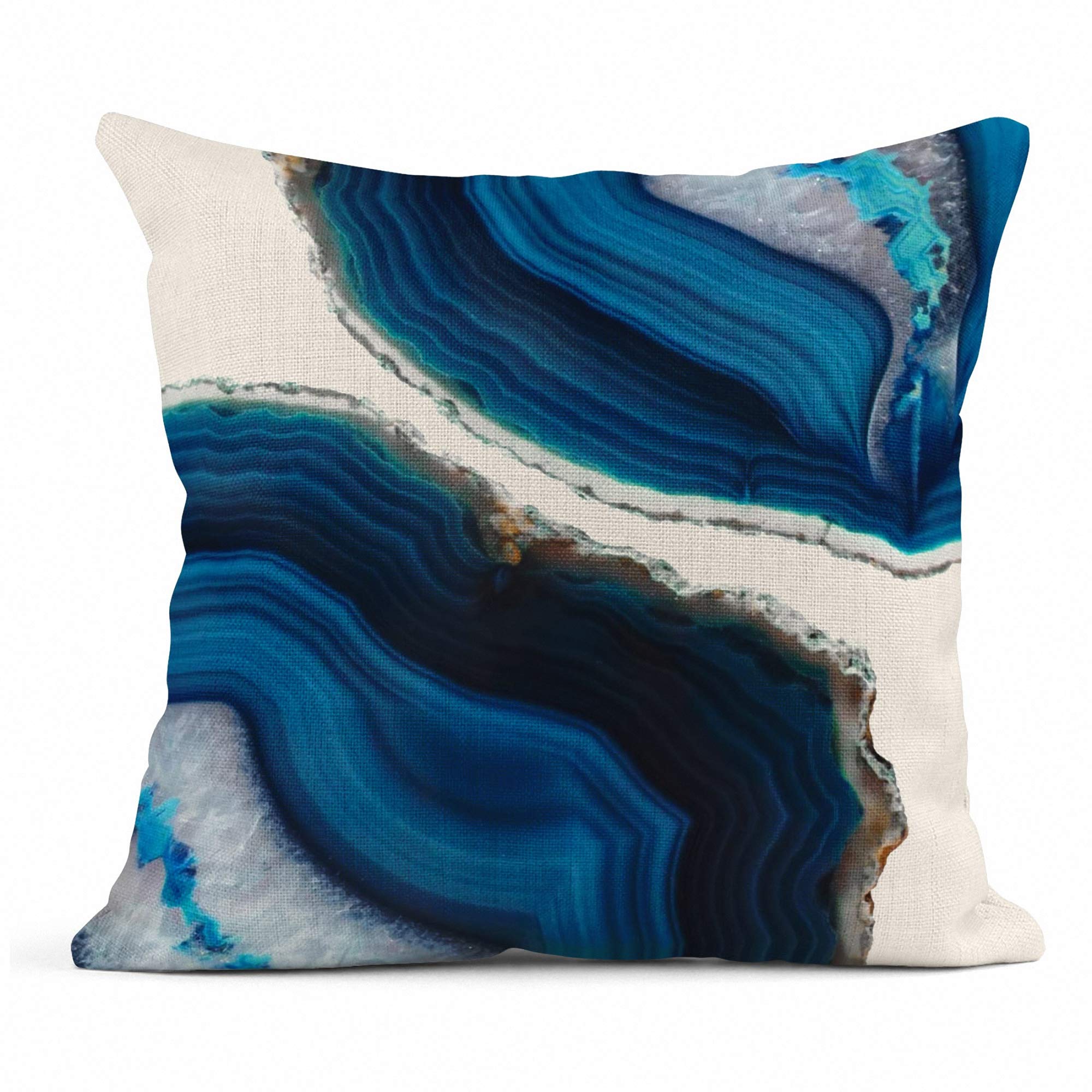 Emvency Set Of 4 Linen Throw Pillow Covers - 18x18 Inch, Blue Grey White Art Print - View #9