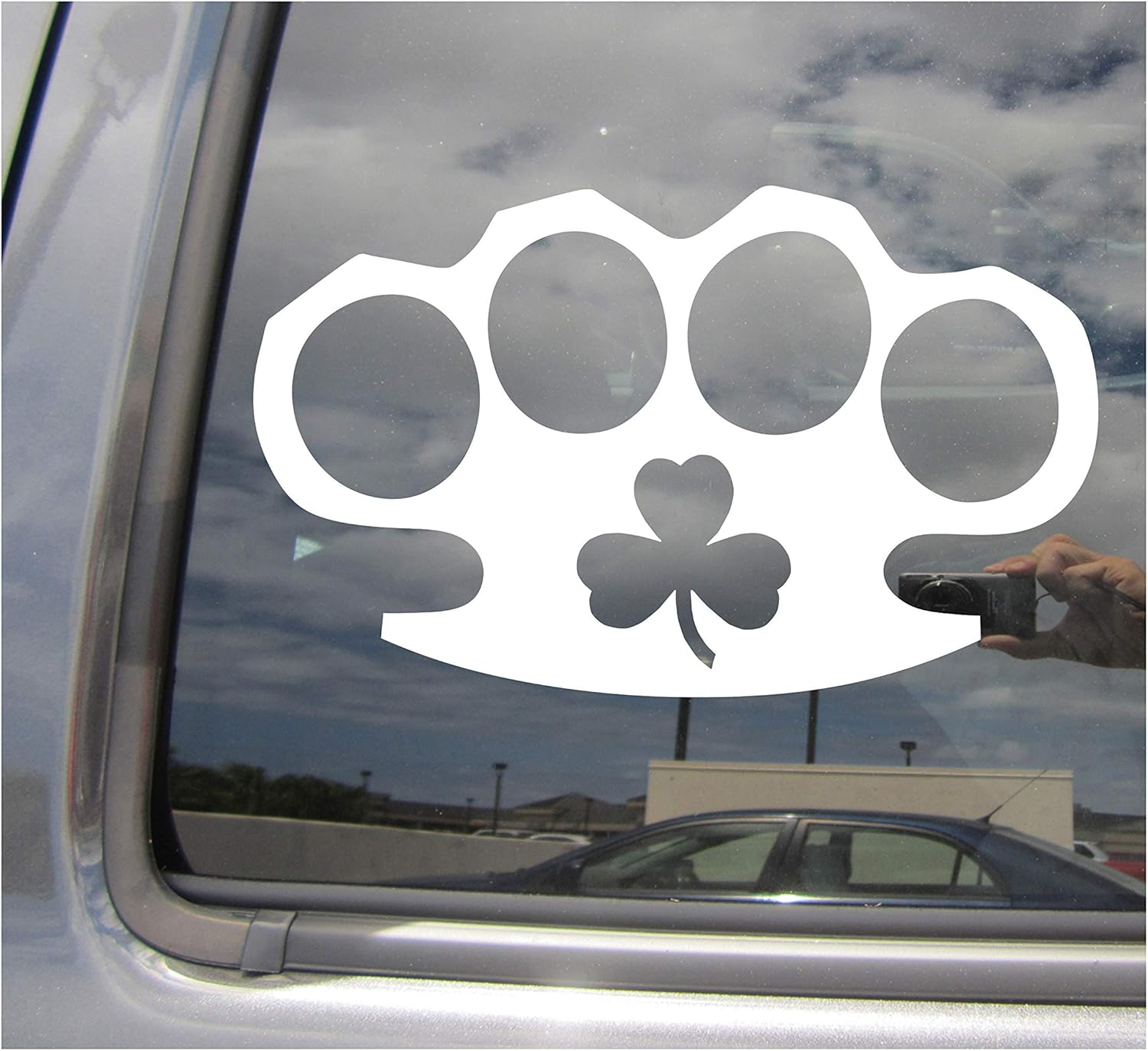 Brass Knuckles Shamrock - Irish Ireland Clover - Cars Trucks Moped Helmet Hard Hat Auto Automotive Craft Laptop Vinyl Decal Store Window Wall Sticker 10153