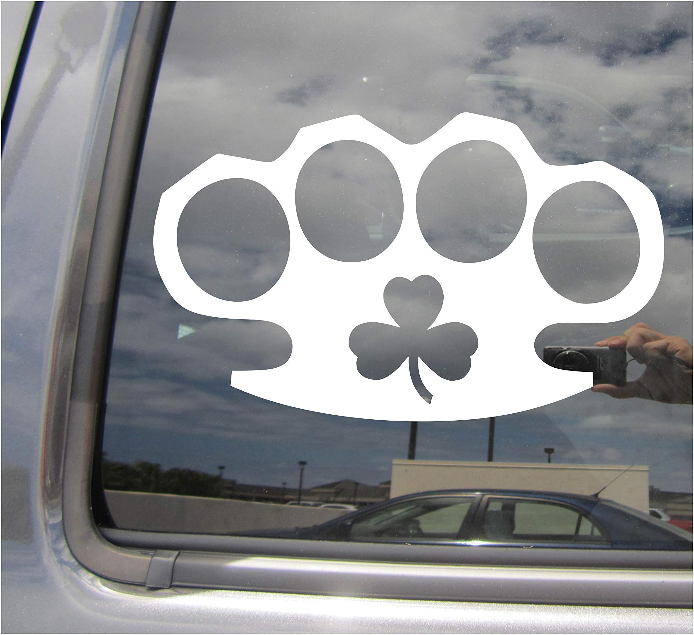 Brass Knuckles Shamrock - Irish Ireland Clover - Cars Trucks Moped Helmet Hard Hat Auto Automotive Craft Laptop Vinyl Decal Store Window Wall Sticker 10153