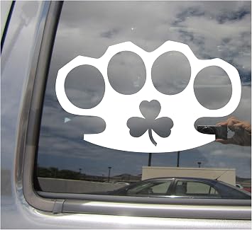 Brass Knuckles Shamrock - Irish Ireland Clover - Cars Trucks Moped Helmet Hard Hat Auto Automotive Craft Laptop Vinyl Decal Store Window Wall Sticker 10153