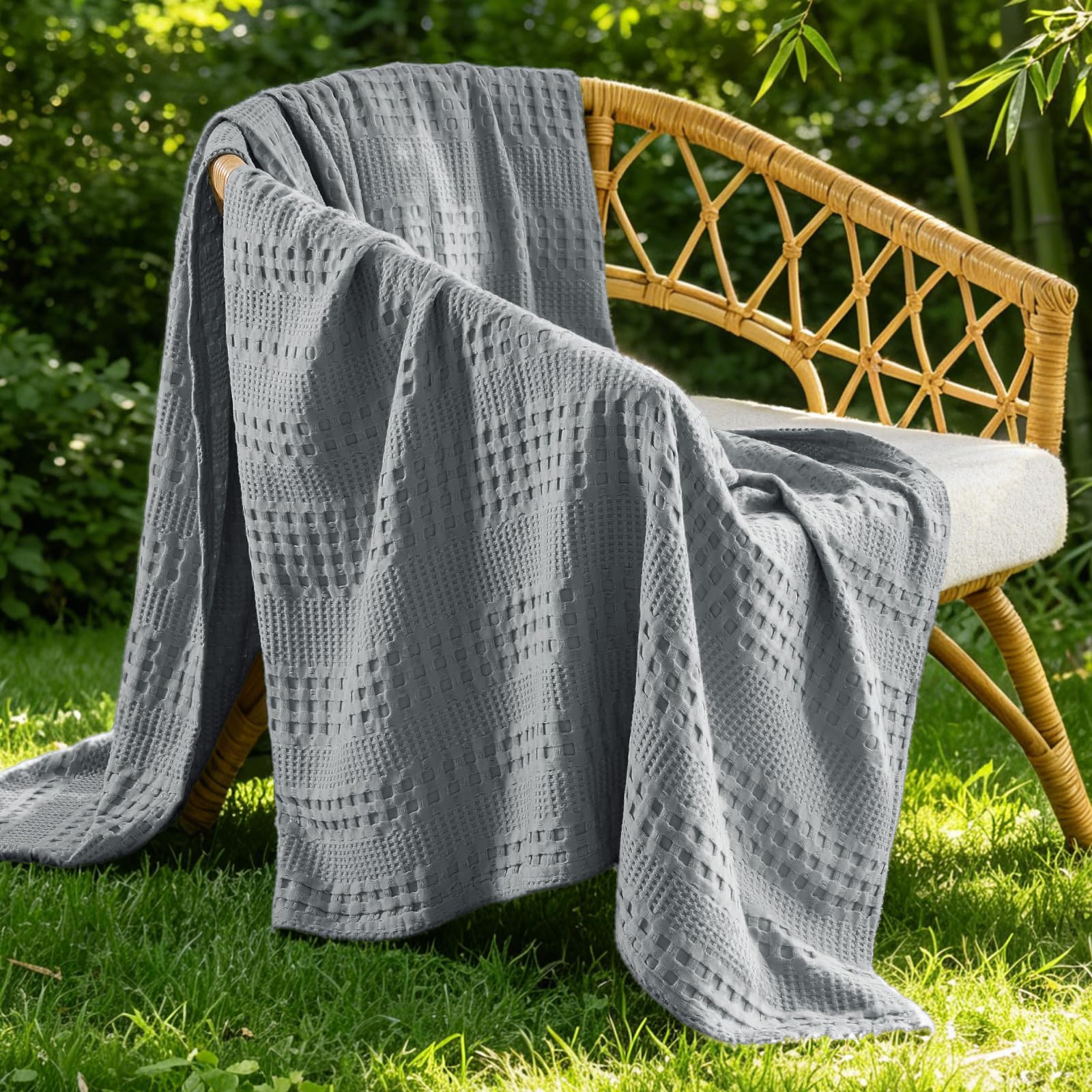 BEDELITE Dark Grey Cooling Waffle Summer Twin Blanket for Bed, 66x90 Inch | 45% Cotton and 55% Rayon Derived from Bamboo Lightweight Breathable Blanket for Hot Sleepers, Luxury Soft Blanket for Couch