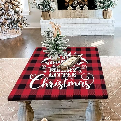 Miniatura 2 de Mantel cuadrado ajustable a cuadros, mantel de poliéster con borde elástico lavable para el hogar, fiestas, se adapta a mesas de 36 x 36 pulgadas