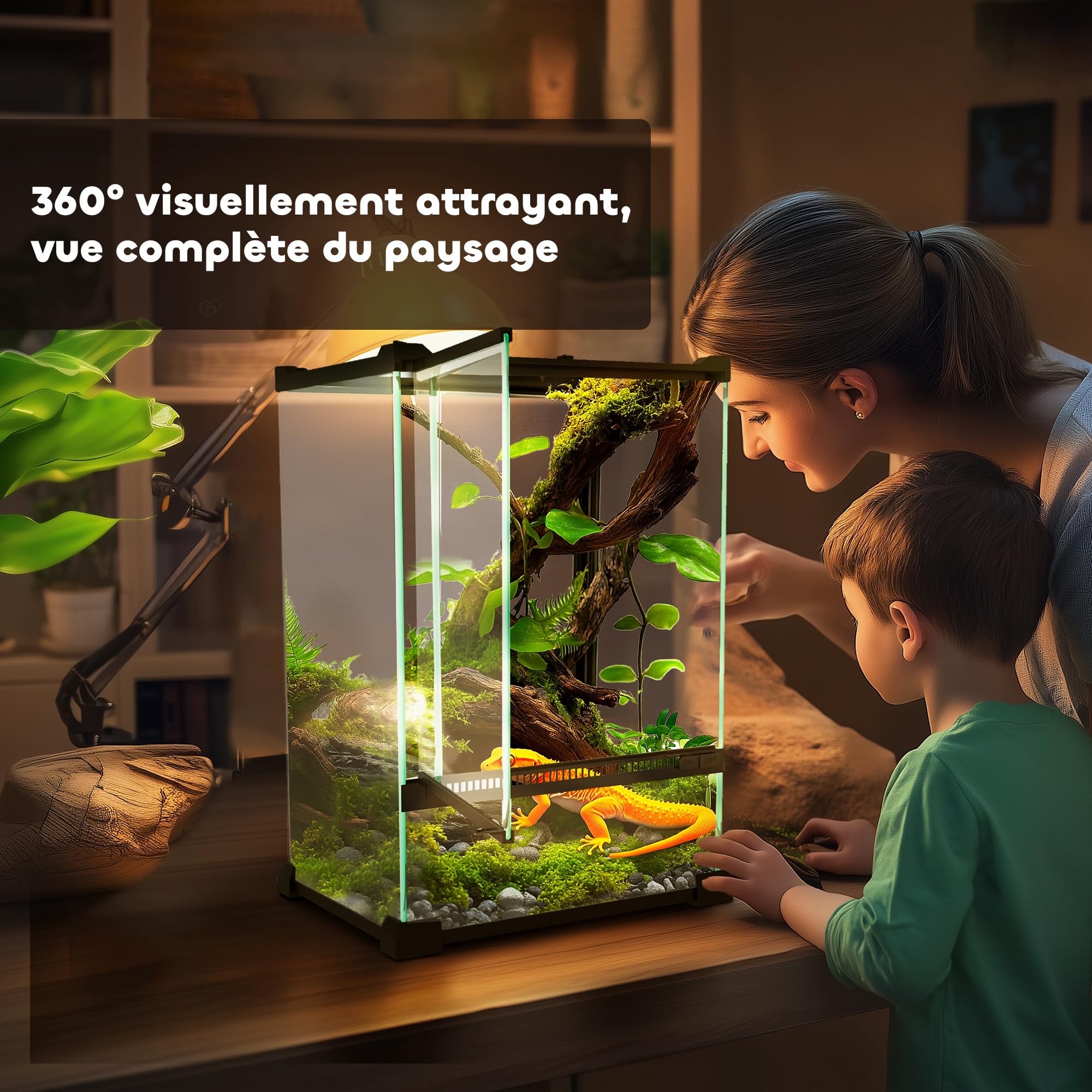 PawHut Terrarium en Verre pour Reptiles Vivarium 12 L d'élevage de Reptiles avec Couvercle en Treillis métallique, pour Grenouilles, Serpents, Tortues, 20 x 20 x 30 cm, Noir