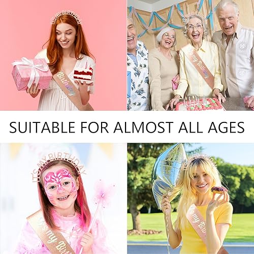 Miniatura 7 de It's My Birthday - Juego de banda y diadema de cumpleaños, banda y tiara de cumpleaños de princesa, regalos de cumpleaños para mujeres y niñas,