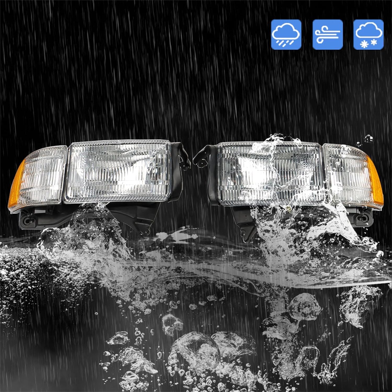 munirater 1 Pair Headlights Assembly Driver & Passenger Side Replacement for R-A-M 1500 1994-2001 Replacement for R-A-M 2500 3500 1994-2002 Headlamps Corner Lights