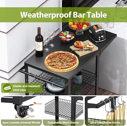 Miniatura 3 de Mesa de carrito para horno de pizza, carrito de parrilla al aire libre, carrito de parrilla de barbacoa movible, soporte de mesa de cocina