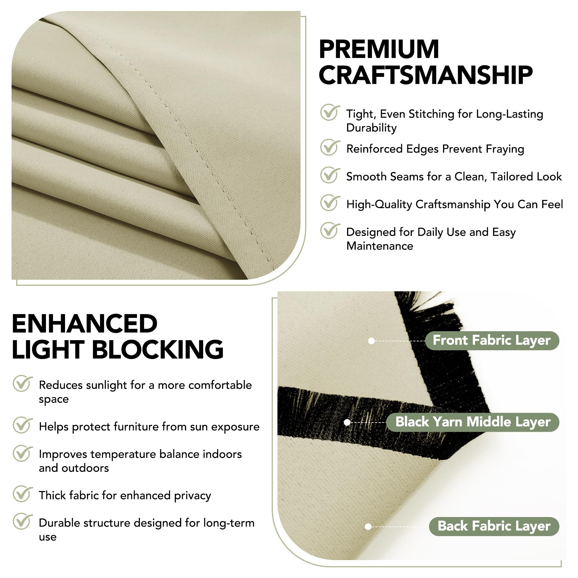 Deconovo Cortinas Exterior para Terraza Jardín o Balcón, Opacas y Repelentes al Agua con Trabillas, Protección Solar y Aislamiento Térmico, Set de 2 Paneles 132x270 cm Beige Oscuro