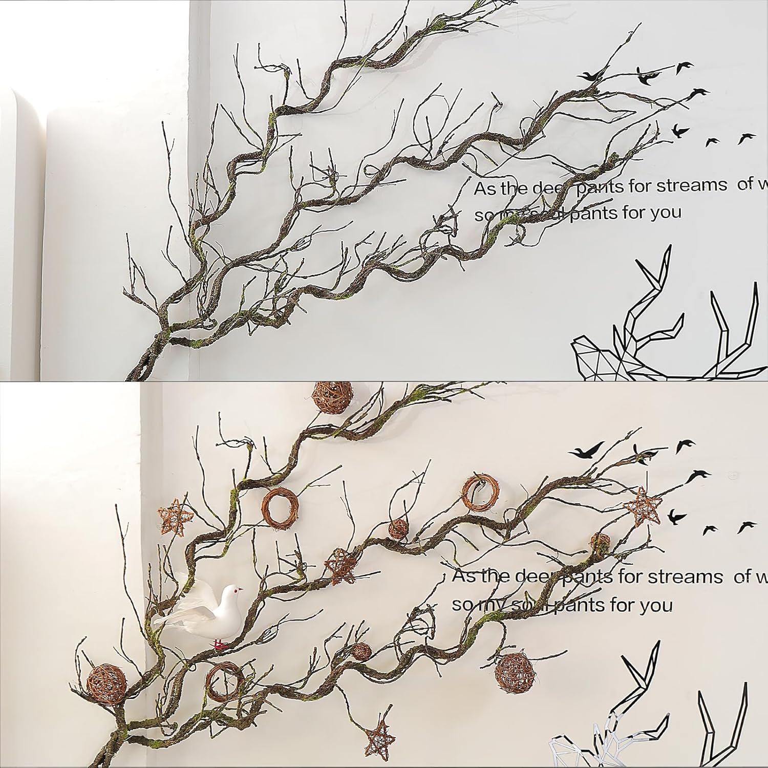 1Pcs 71inch Bendable Artificial Floral Grapevine Garland Fake Realistic Woody Tree Branches Plants Twigs Stems Trunk with Moss for Outdoor Mantel Wall Hanging Garden Halloween Jungle Room Decoration - Image 6