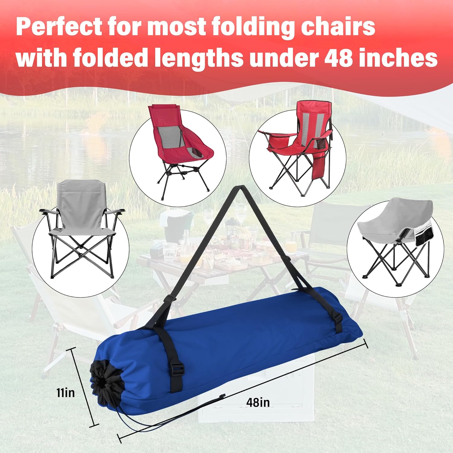 Replacement Carrying Bag for Foldable Camp Chairs, Hammock, Yoga Mat, Beach Chair, Umbrella, Tent, Heavy Duty Large Chair Bags for Folding Chairs with Wide Mouth & Shoulder Strap
