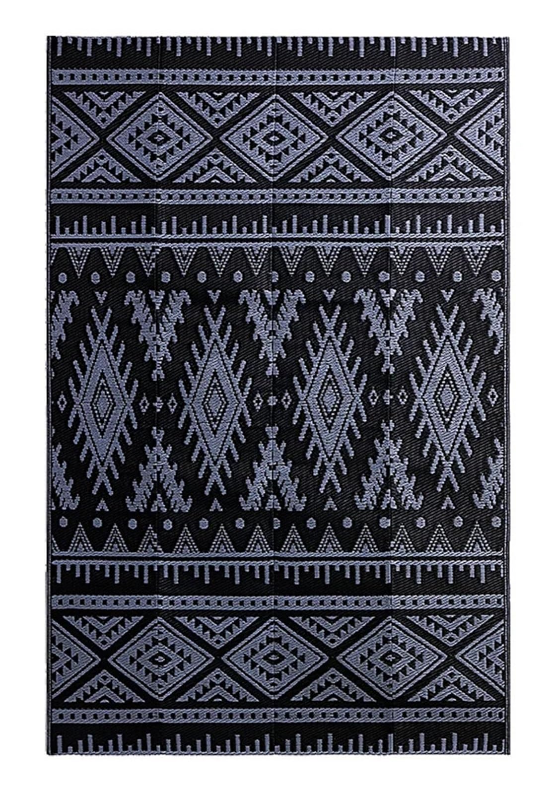 Dywan na zewnątrz, Dywaniki zewnętrzne na taras, kemping, piknik, balkon, do ogrodnictwa, kempingu(Black Grey,5X8inch(150x240cm))