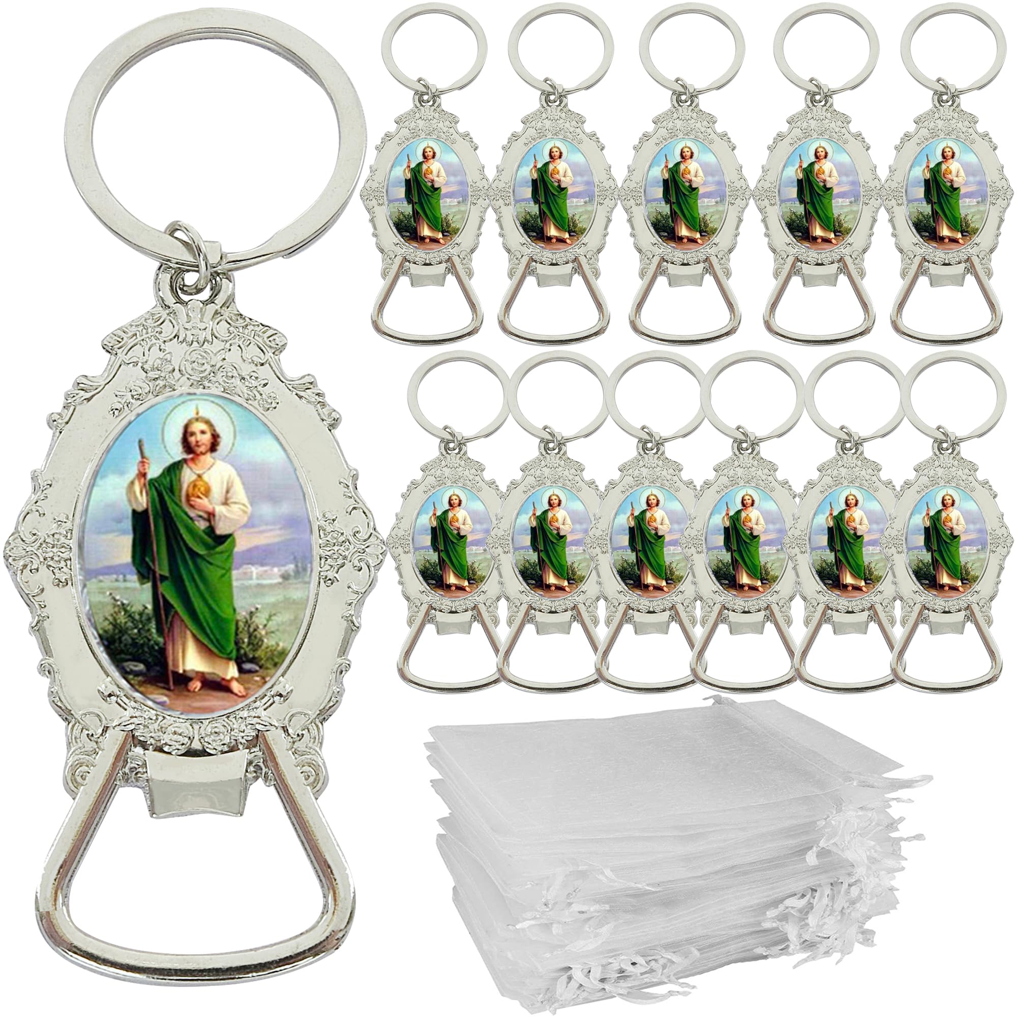 Virgen de Guadalupe(12 PCS) Keychain Baptism Party Favors First Communion Memory Gift Silver Recuerdos