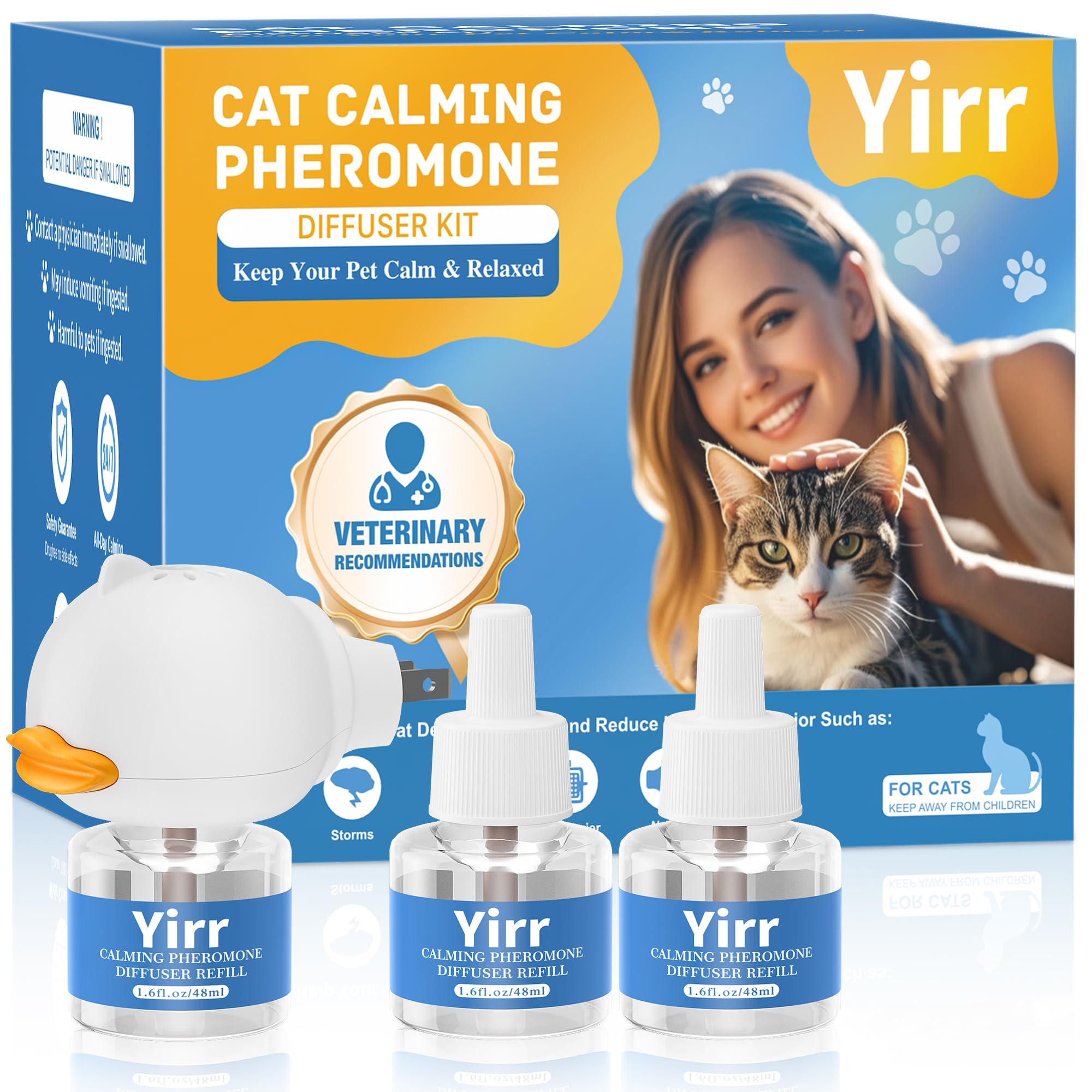 Cat Calming Diffuser, 4 in 1 Kitten Pheromones Calming Diffuser, Multicat Calming Diffuser, Relaxing Pheromone for Cat Relief Stress Anxiety Fighting Scratching, 1 Diffuser 3 Refill(48ml)