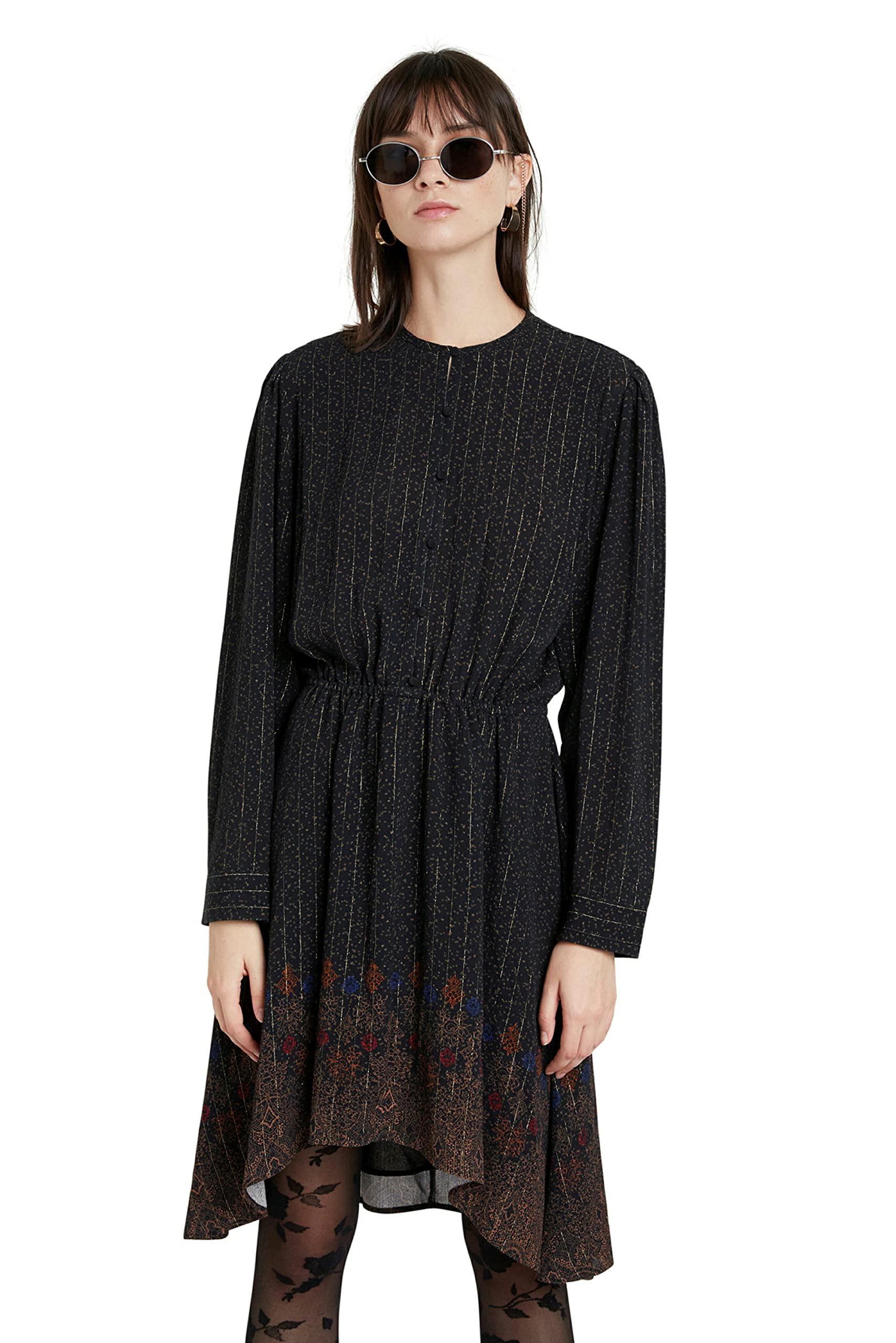 Desigual Delhi Long Sleeved Dress with Metallic Fibres 20WWVW50 XS Black