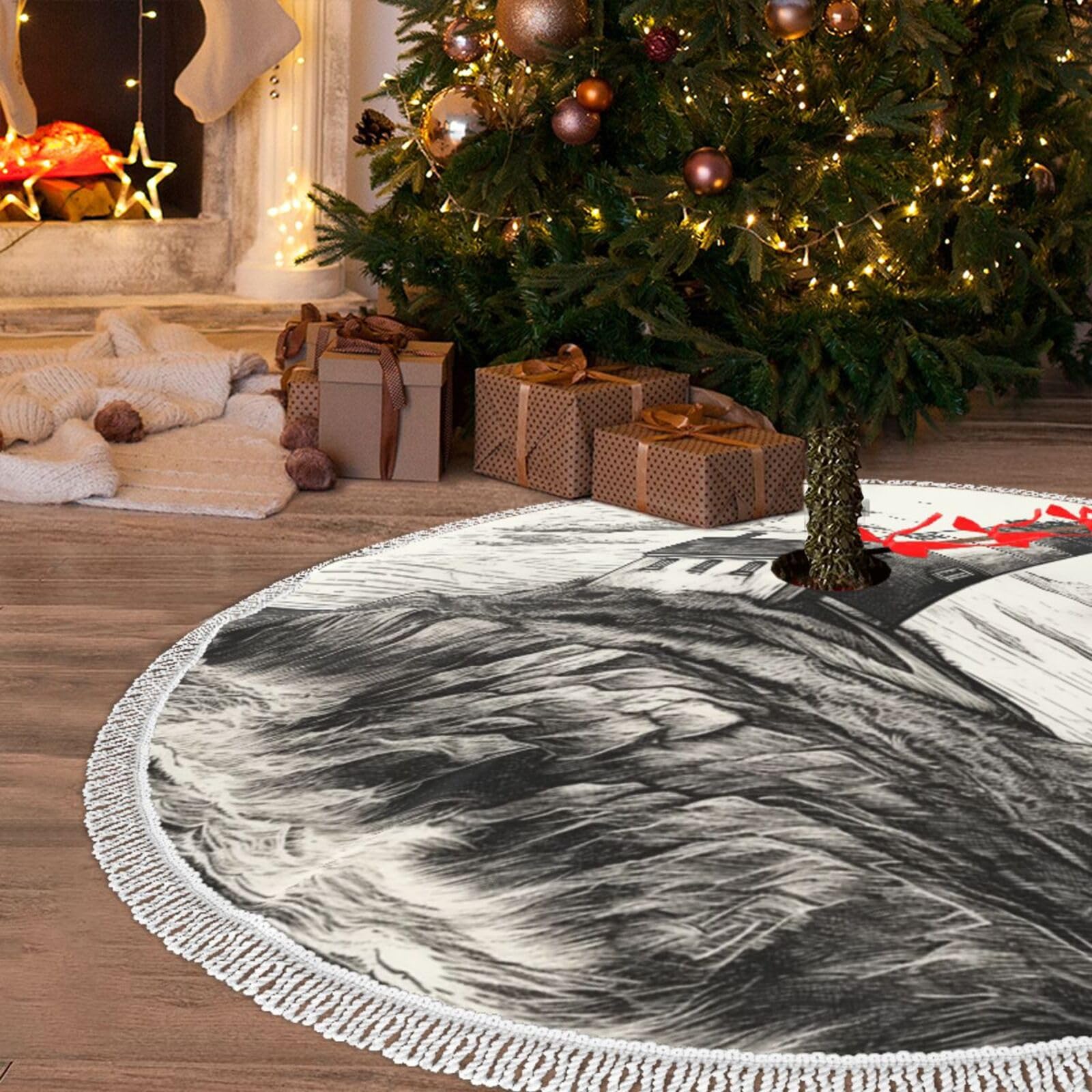 Jupe de sapin de Noël dessinée à la main pour décor de ferme chaleureux