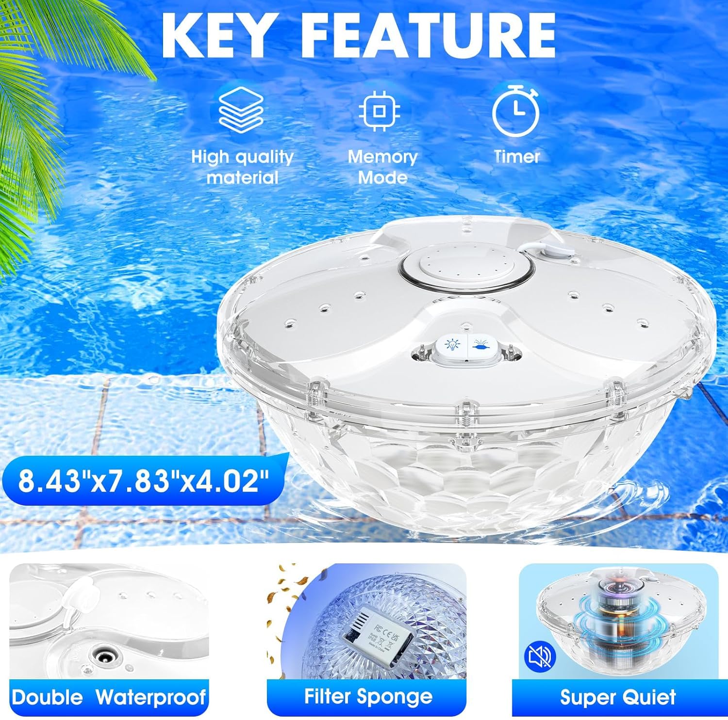 Pool Fountain with Remote,Floating Pool Fountain with Lights Show,Above Ground Pool Water Fountains Pump with Anchor, Floating Swimming Pool Fountains for Inground Pool,Pond -1PC(White)