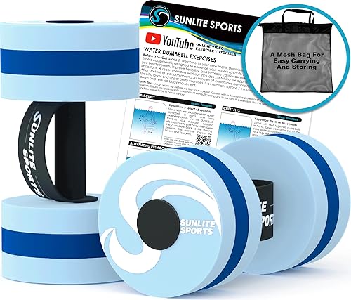 Sunlite Sports High-Density EVA-Foam Dumbbell Set, Water Weight, Swim Belt, Soft Padded, Water Aerobics, Aqua Therapy, Pool Fitness, Water Exercise