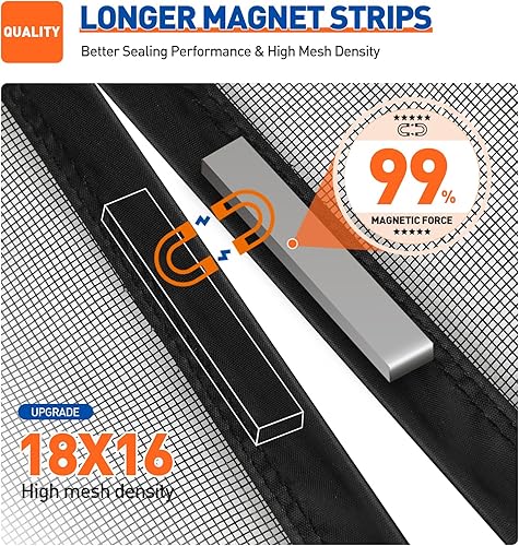 Miniatura 3 de Pequeña cortina magnética de red de fibra de vidrio negra para la puerta del patio