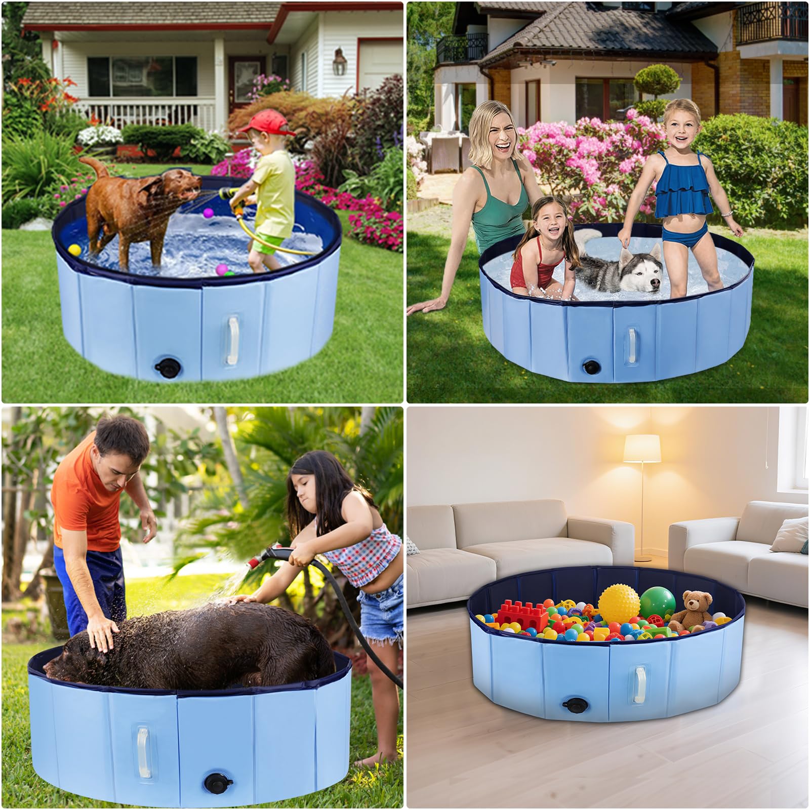 DEWEL Piscina per Cani,120x30cm Piscina per Cani Pieghevole, Vasca da Bagno per Cani con valvola di scarico dell'acqua,Bagno per Cani, Per Animali Domestici,Blu