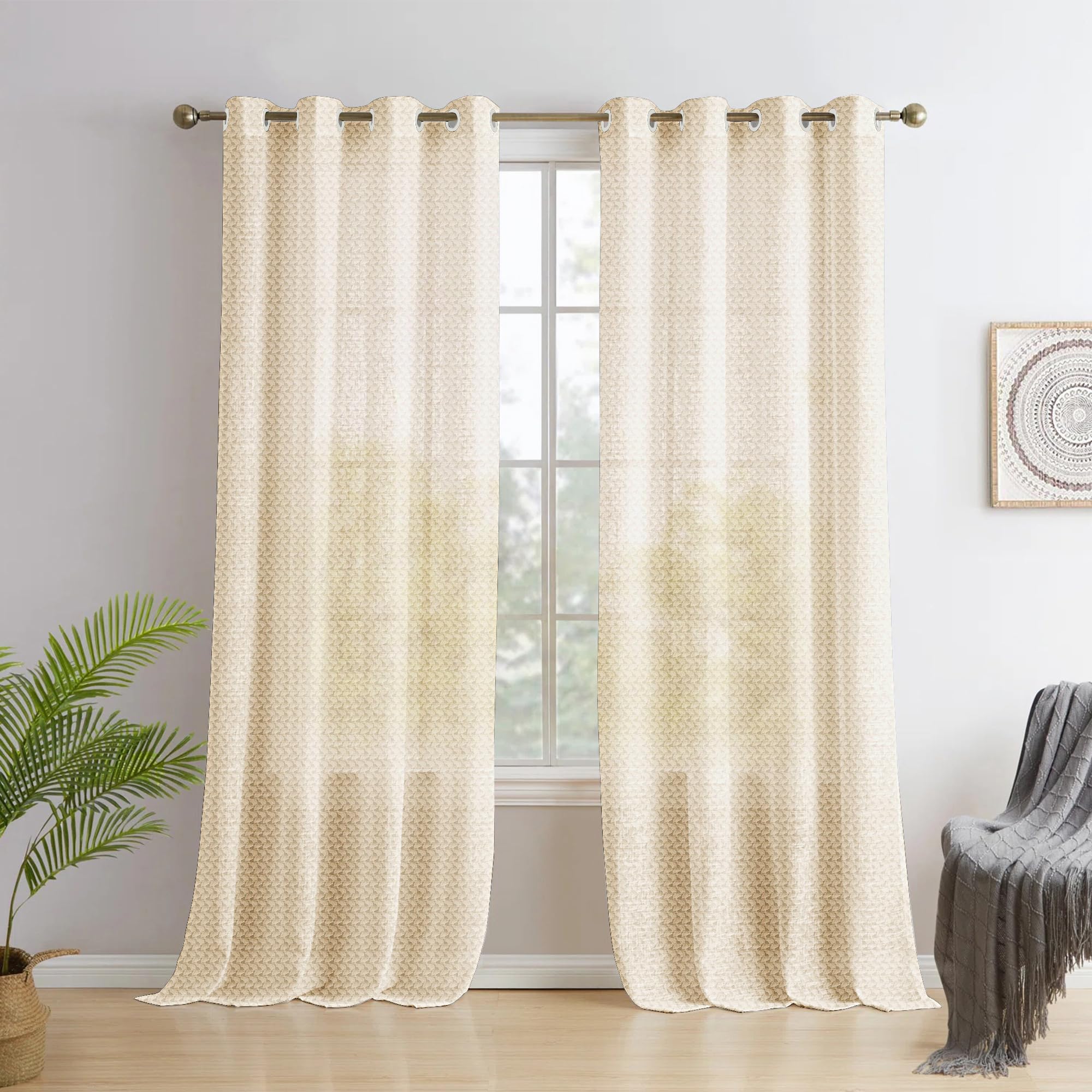 Story@Home Window Curtains 5 Feet Long Set of 2 | Leaf Printed | Semi Transparent Curtain | Net Curtains | Sheer Curtain for Living Room | (118 X 152 Cm, Cream) | Perfect for Home Decor