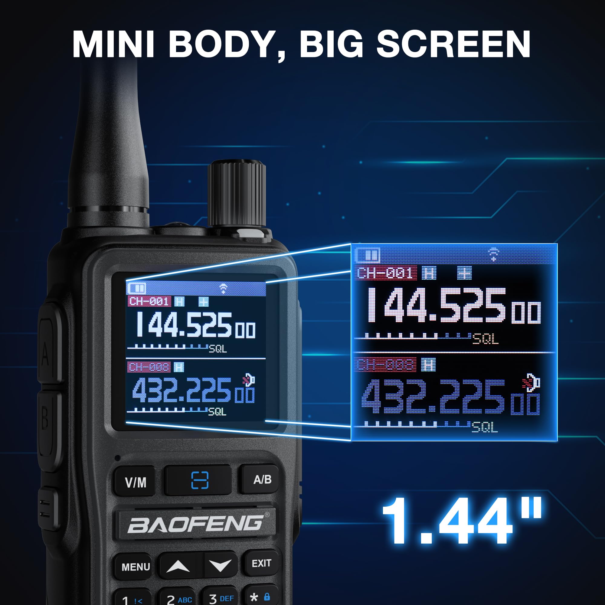 Baofeng GT-5R Mini Radio portatile 5W a doppia banda, Walkie Talkie UHF VHF compatto con programmazione tramite App BT, 999 canali, Doppio PTT, USB-C, Ricevitore Airband/FM, Torcia, Confezione da 2