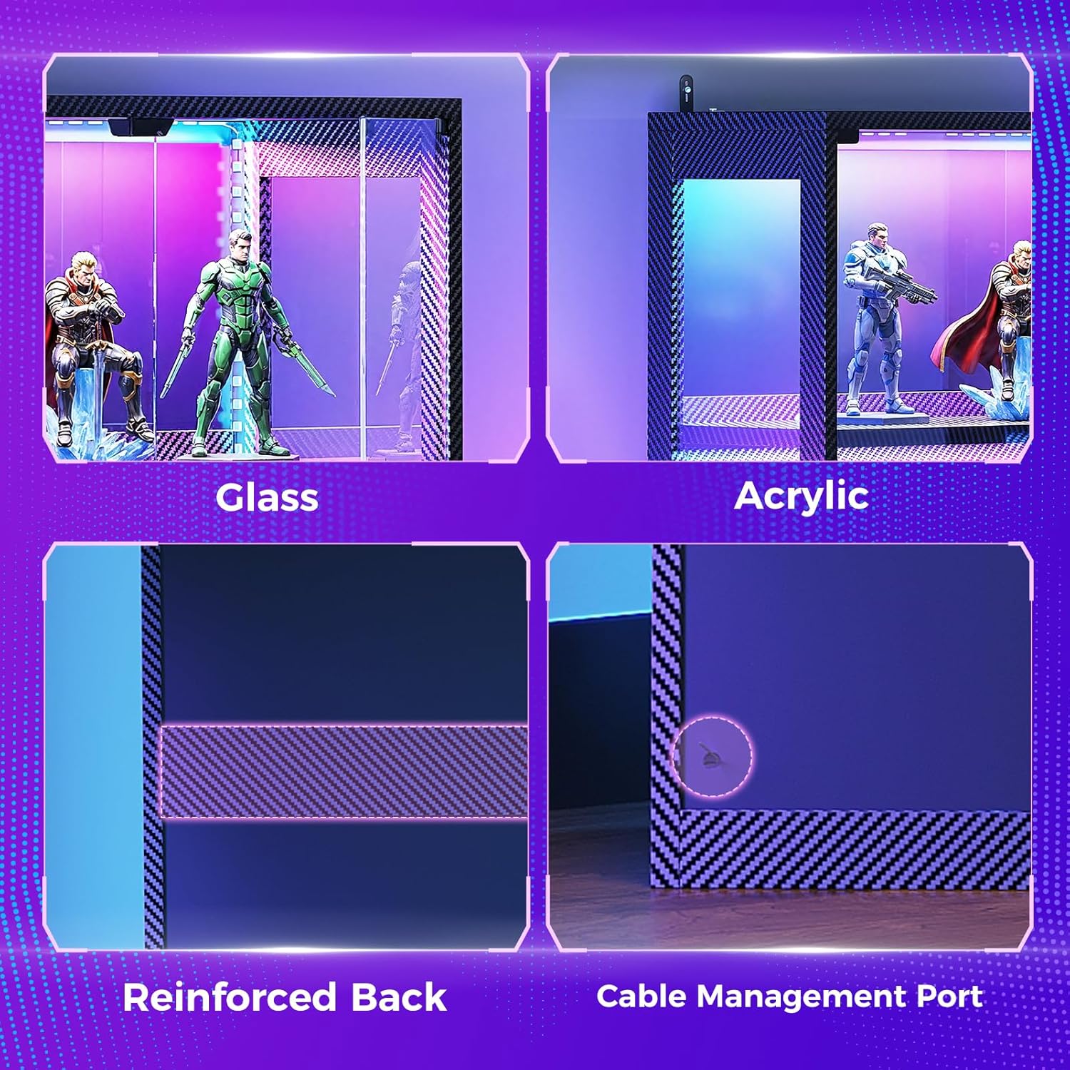 AODK Glass Display Cabinet with Glass Doors, 4-Tier Display Case with RGB Lights, Glass Cabinet Shelf for Collectibles and Storage, Black Curio Cabinet for Gaming Room