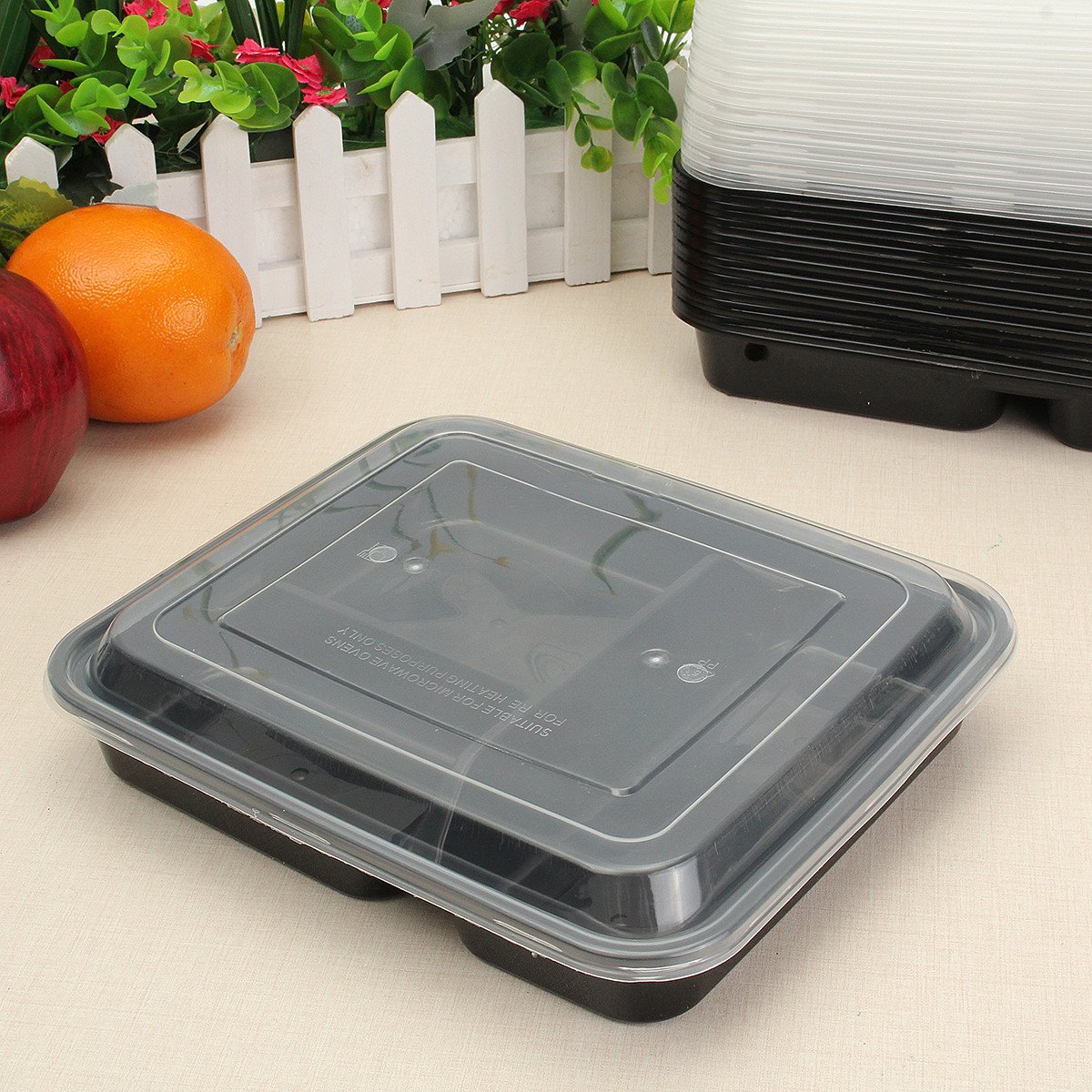 20Pcs Contenedor De Almacenamiento De Preparación De Comida De Plástico Almuerzo Caja De Comida 3 Compartimentos Apto Para Microondas
