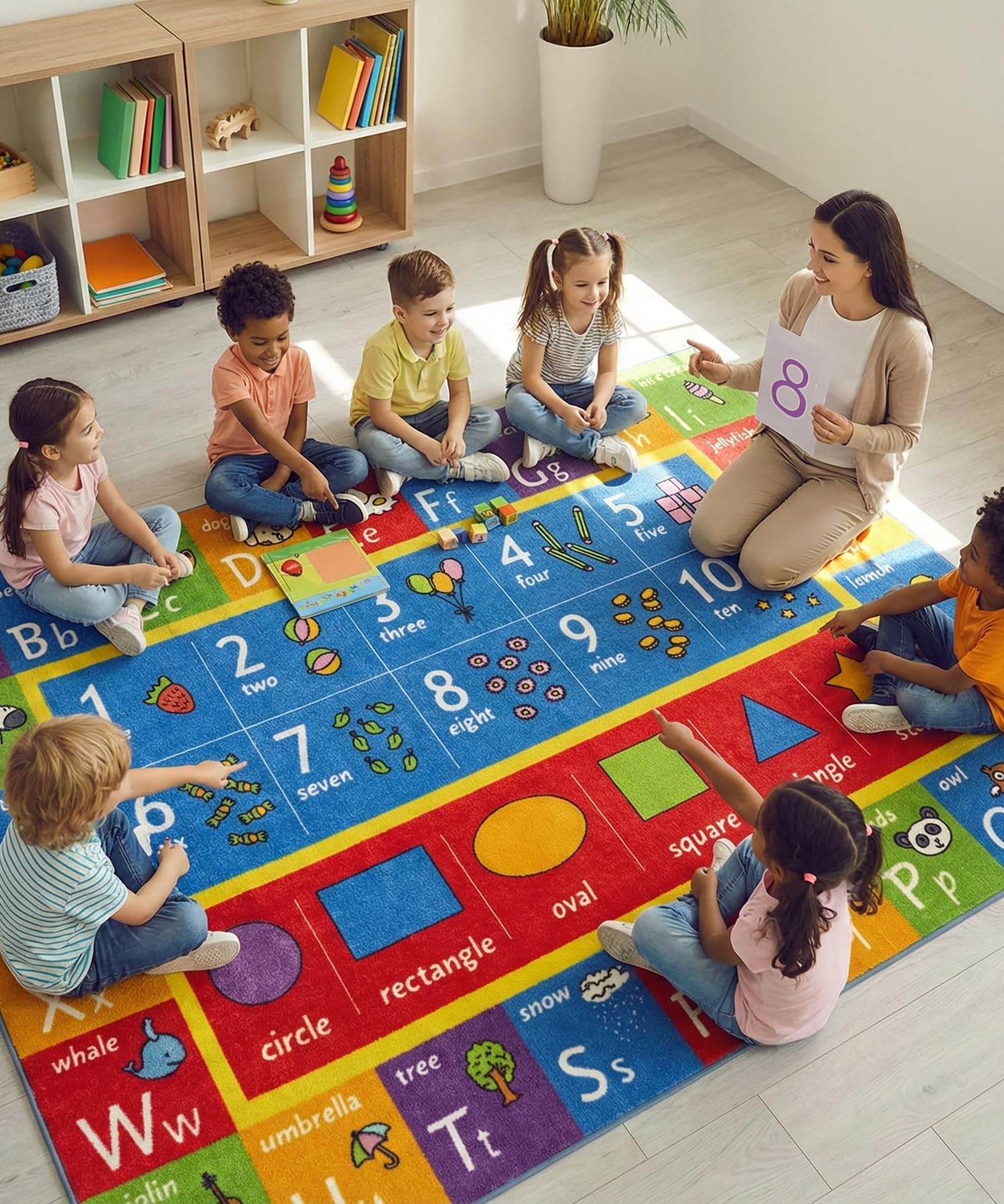 KC Cubs: Educational Rug: ABC Alphabet, Numbers & Shapes - 8x10' Playmat - Interactive Play, Activity Area Carpet, Bedroom-Classroom, Baby-Toddler-Kid